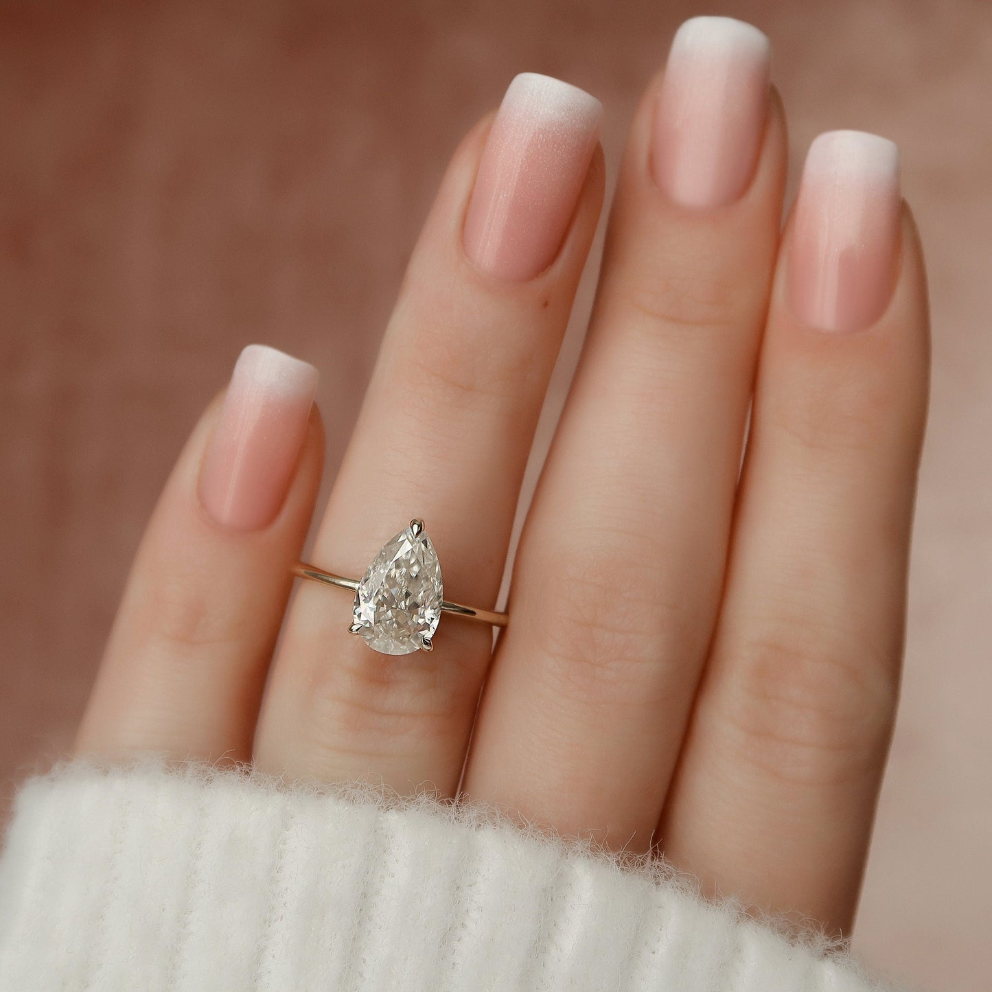 2.0 CT Pear Cut Hidden Halo Style Moissanite Engagement Ring 6