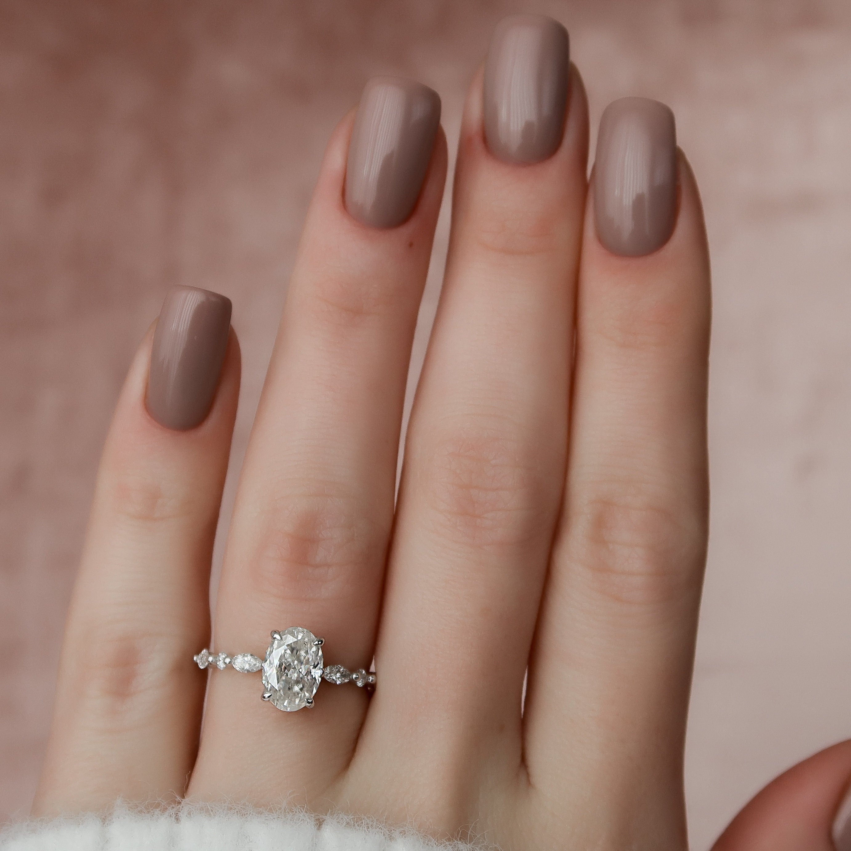 1.5 CT Oval Pave Moissanite Engagement Ring