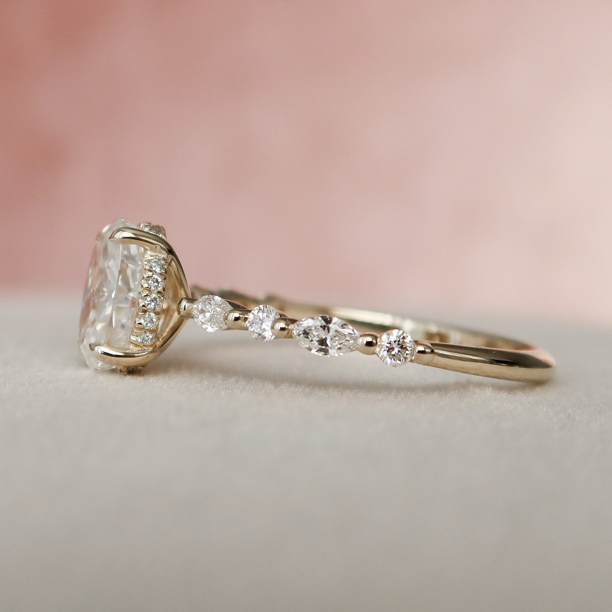 1.5 CT Oval Pave Moissanite Engagement Ring