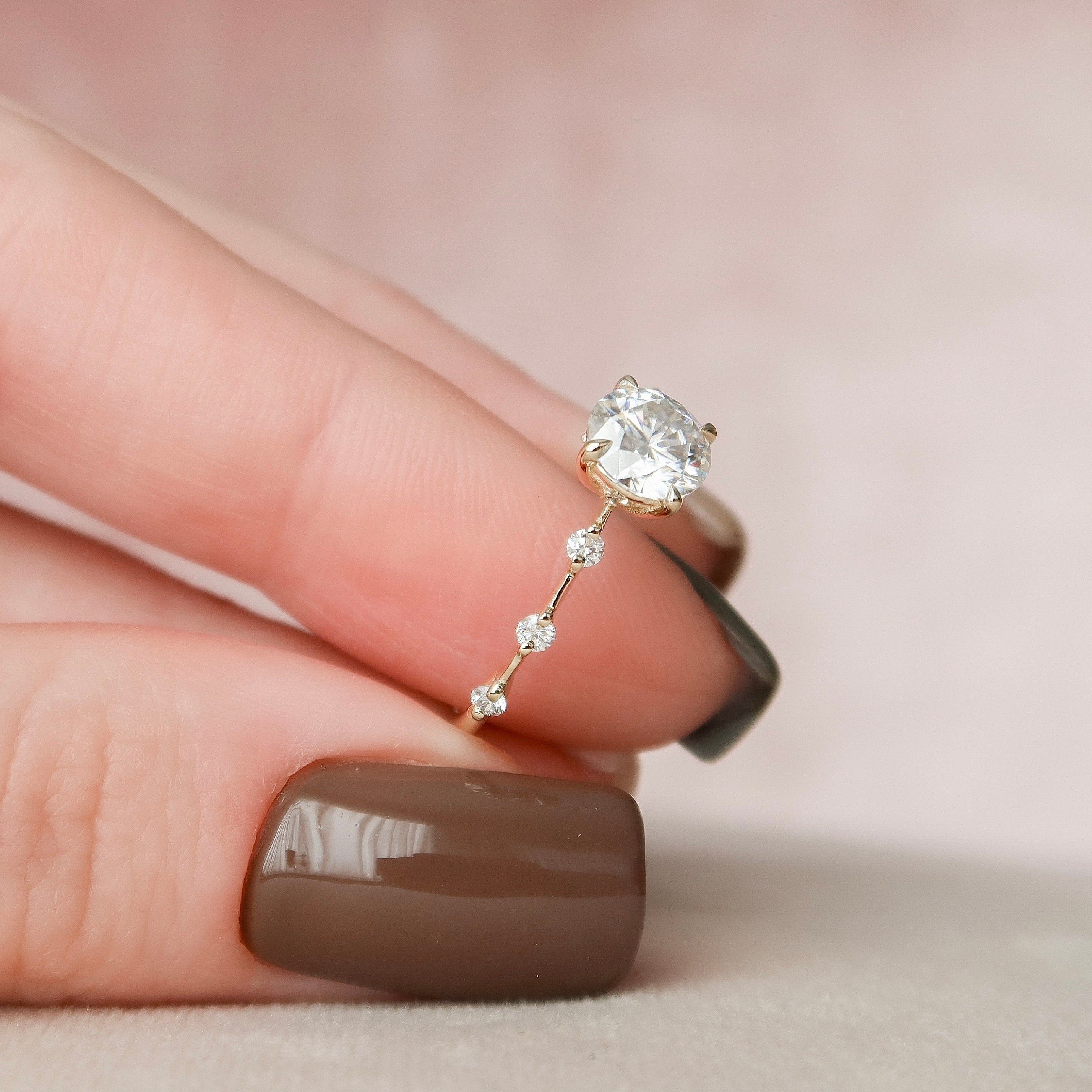 Round Dainty Pave Lab Grown Diamond Engagement Ring