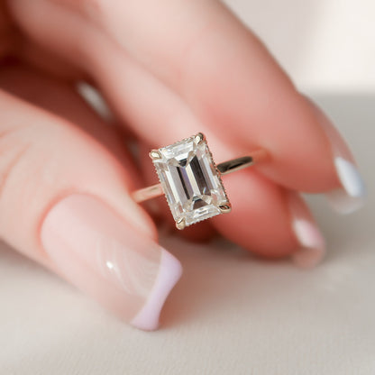 3.0 CT Emerald Cut Hidden Halo Moissanite Engagement Ring 3