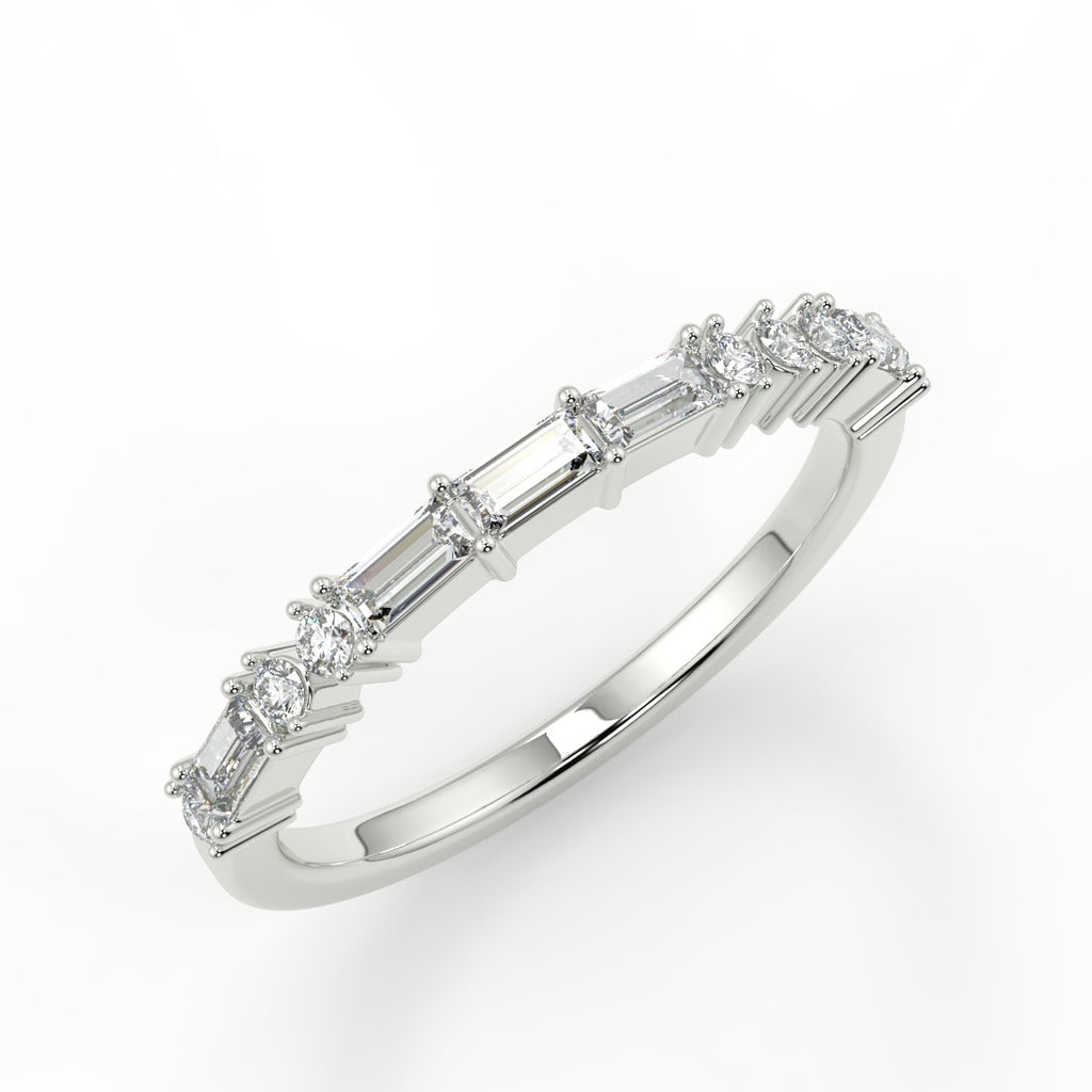 Alternative diamond Wedding Band Featuring  0.30 TCW Round & Baguette Moissanite 1