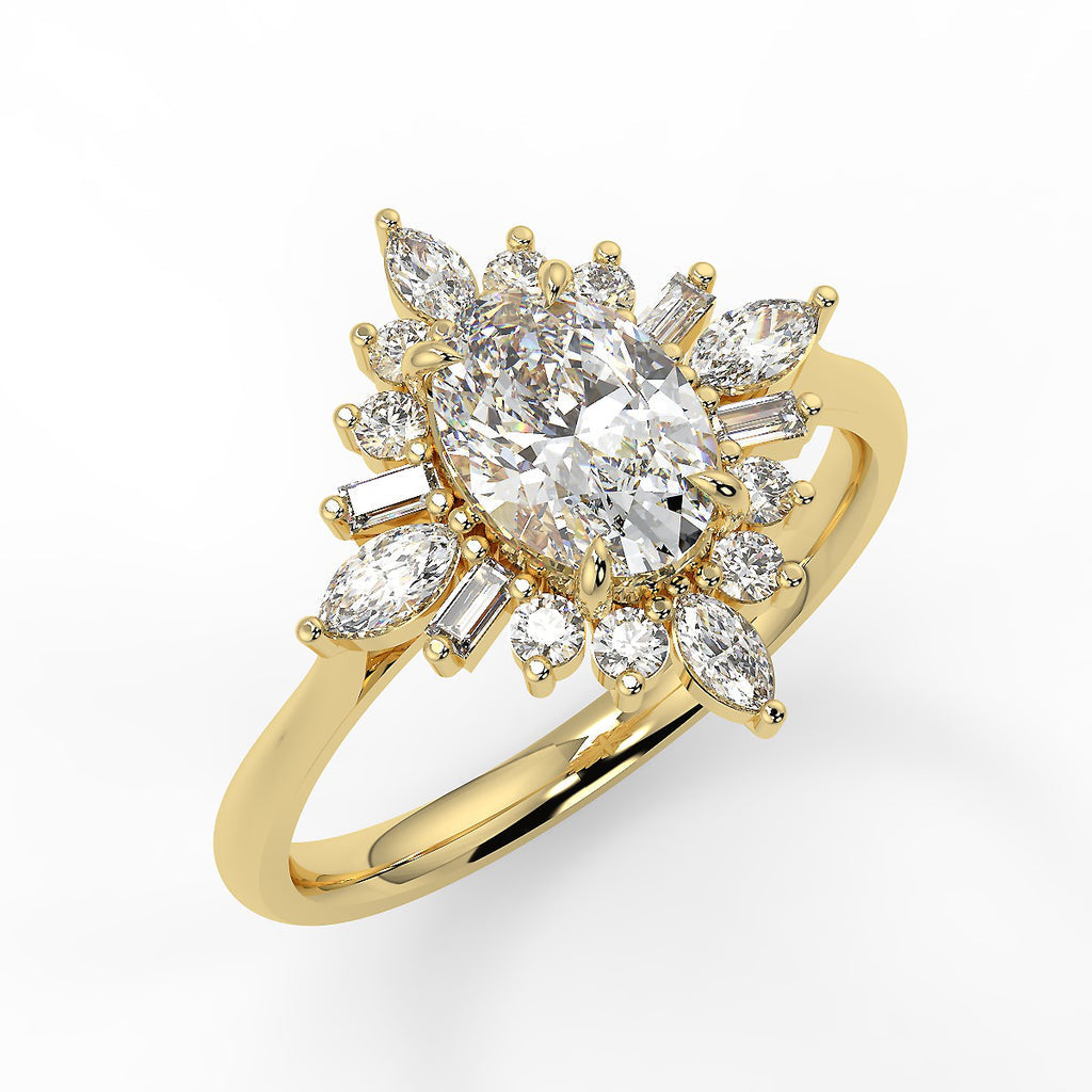Cluster Engagement Ring Featuring 0.84 CT Oval Moissanite 1
