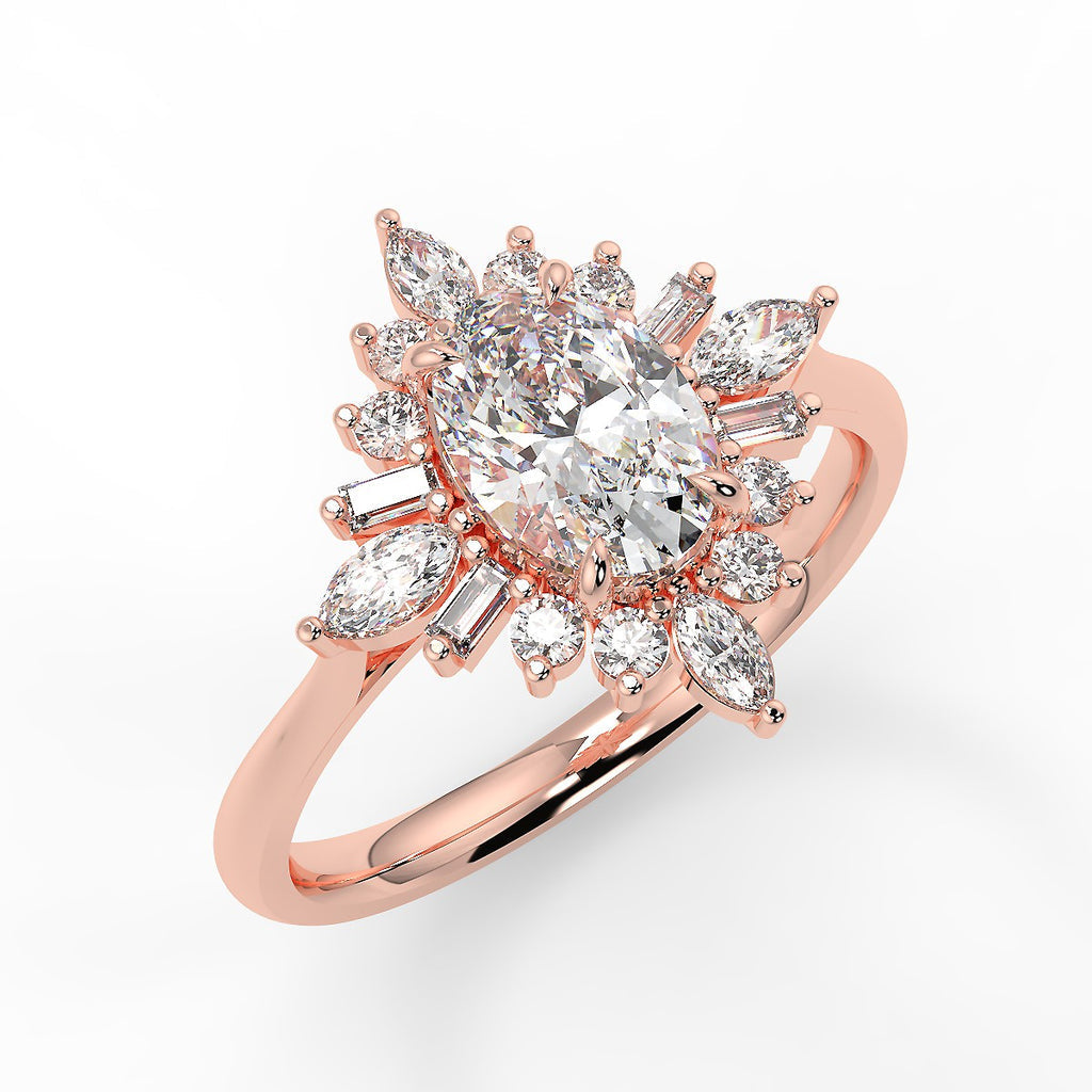 Cluster Engagement Ring Featuring 0.84 CT Oval Moissanite 7
