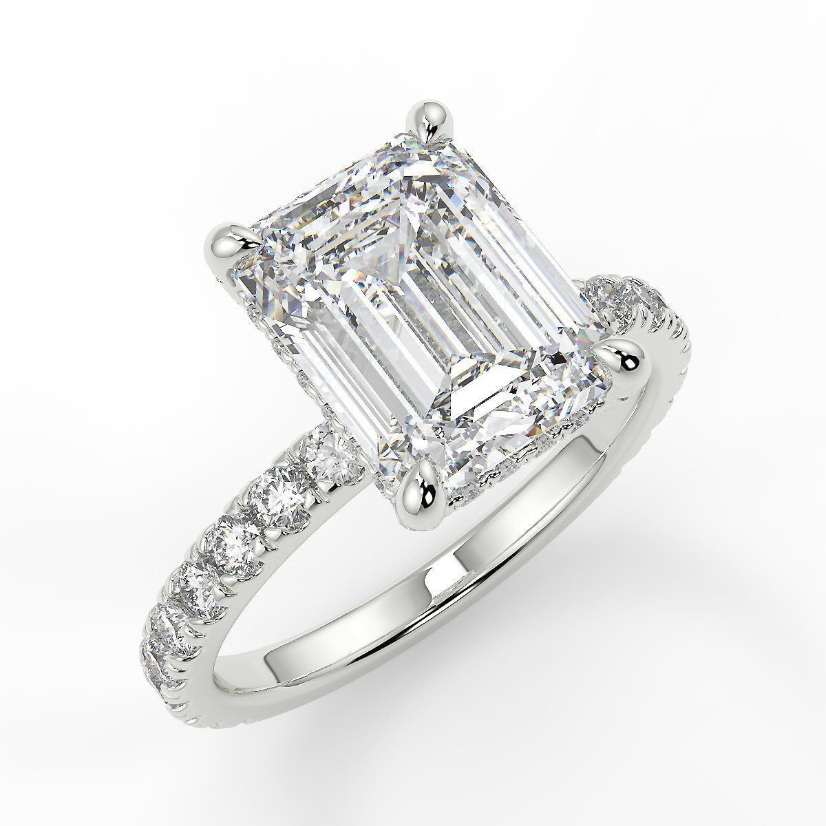 Hidden Halo Engagement Ring Featuring 2.53 CT Emerald Moissanite 1