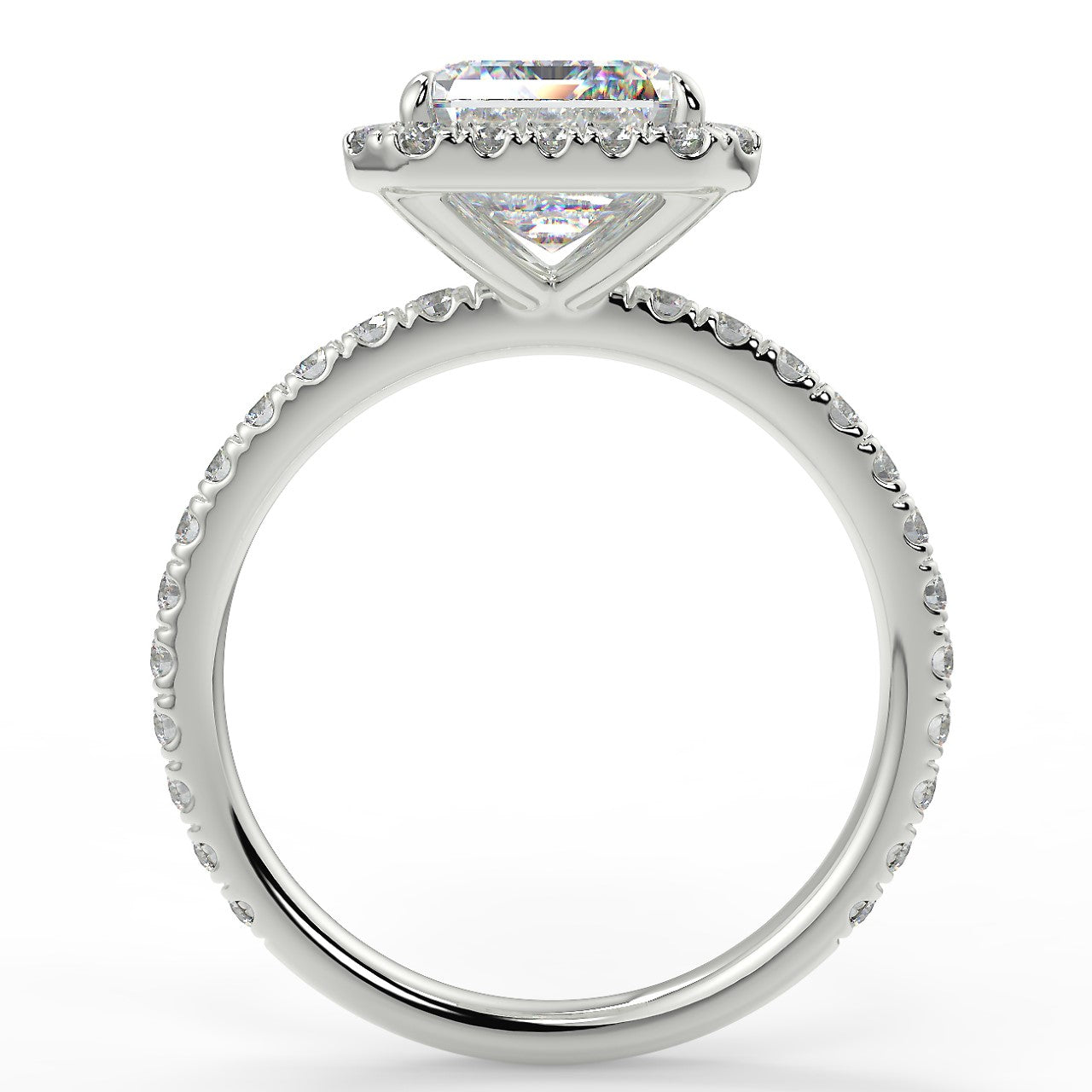 Halo Engagement Ring Featuring 2.53 CT Emerald Moissanite 8