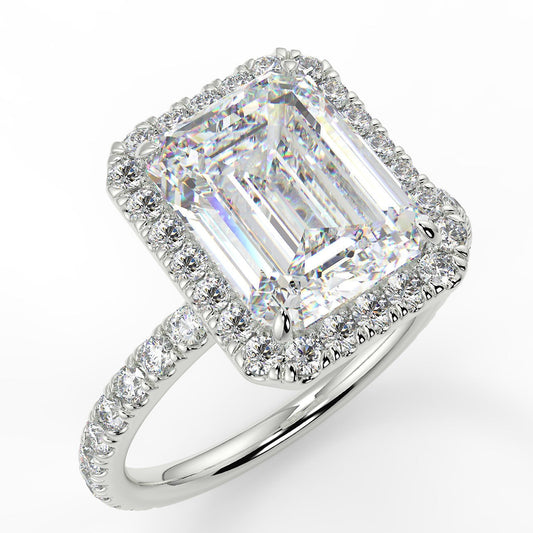 Halo Engagement Ring Featuring 2.53 CT Emerald Moissanite 1