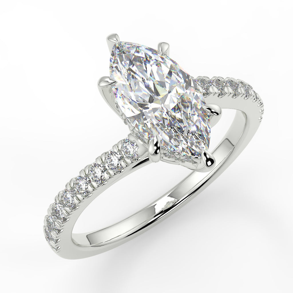 Pave Engagement Ring Featuring 0.90 CT Marquise Moissanite 6