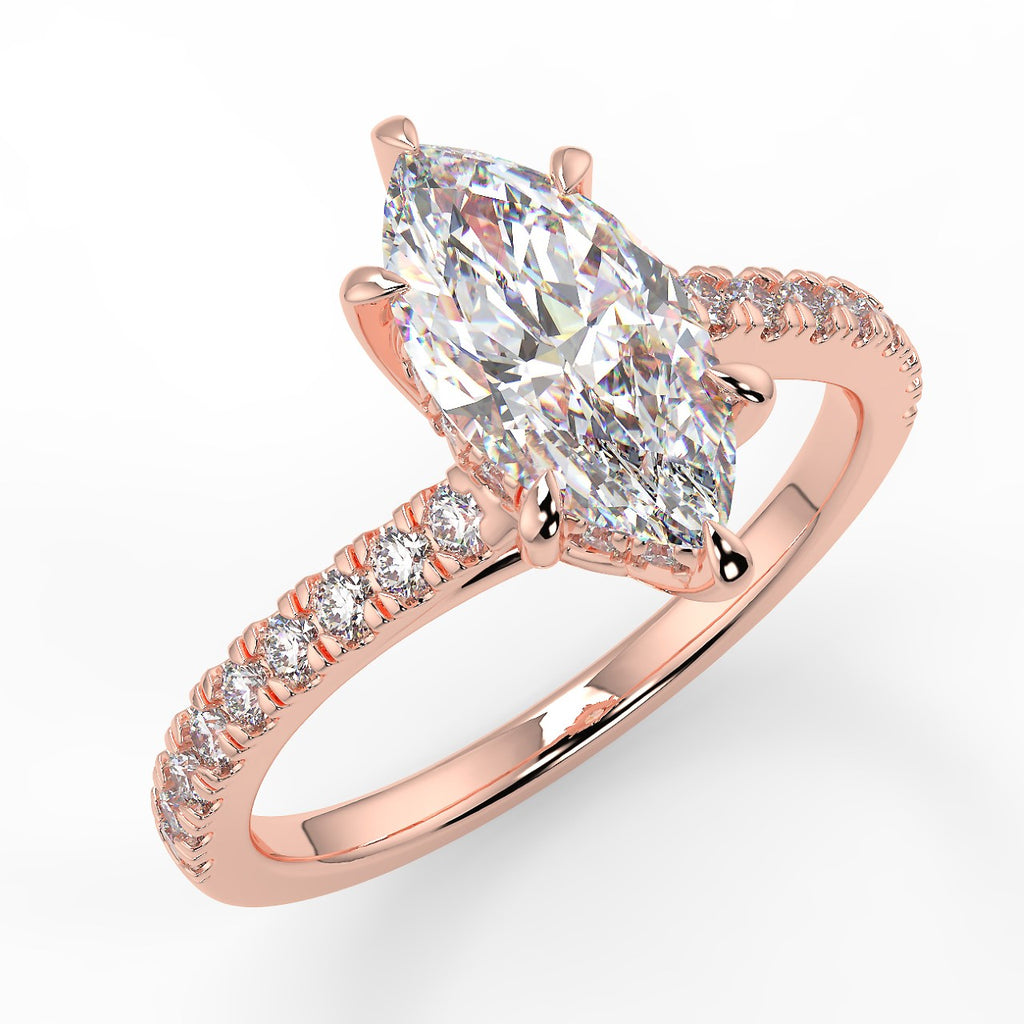 Pave Engagement Ring Featuring 0.90 CT Marquise Moissanite 7