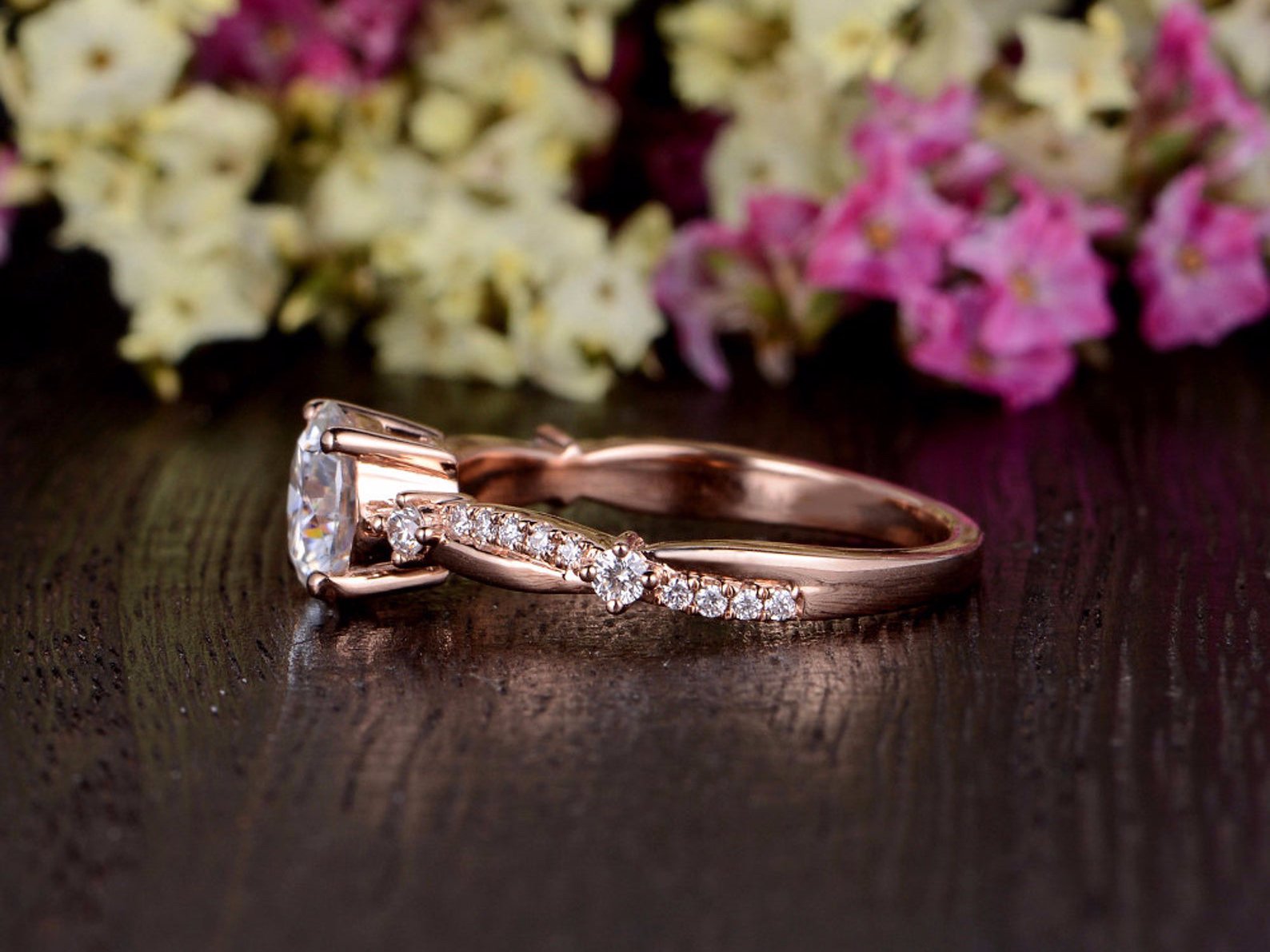 Round Pave Lab Grown Diamond Engagement Ring