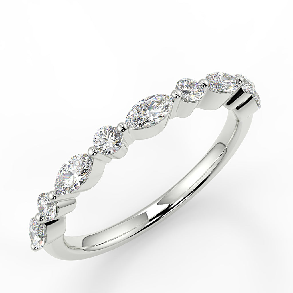 Half Eternity Wedding Band Featuring 0.95 TCW Marquise & Round Moissanite 1