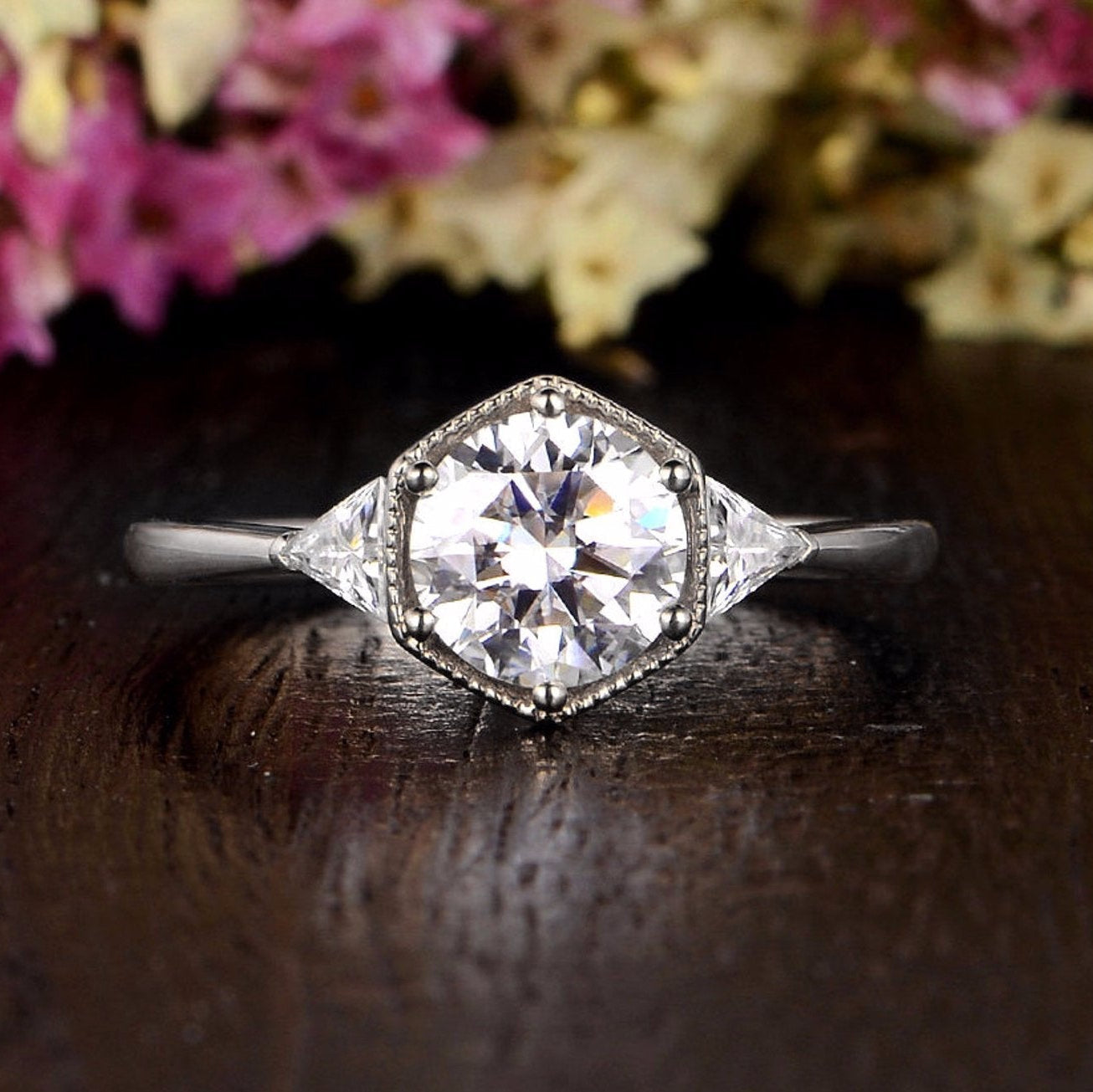 Oval Three Stone Lab Grown Diamond Engagement Ring