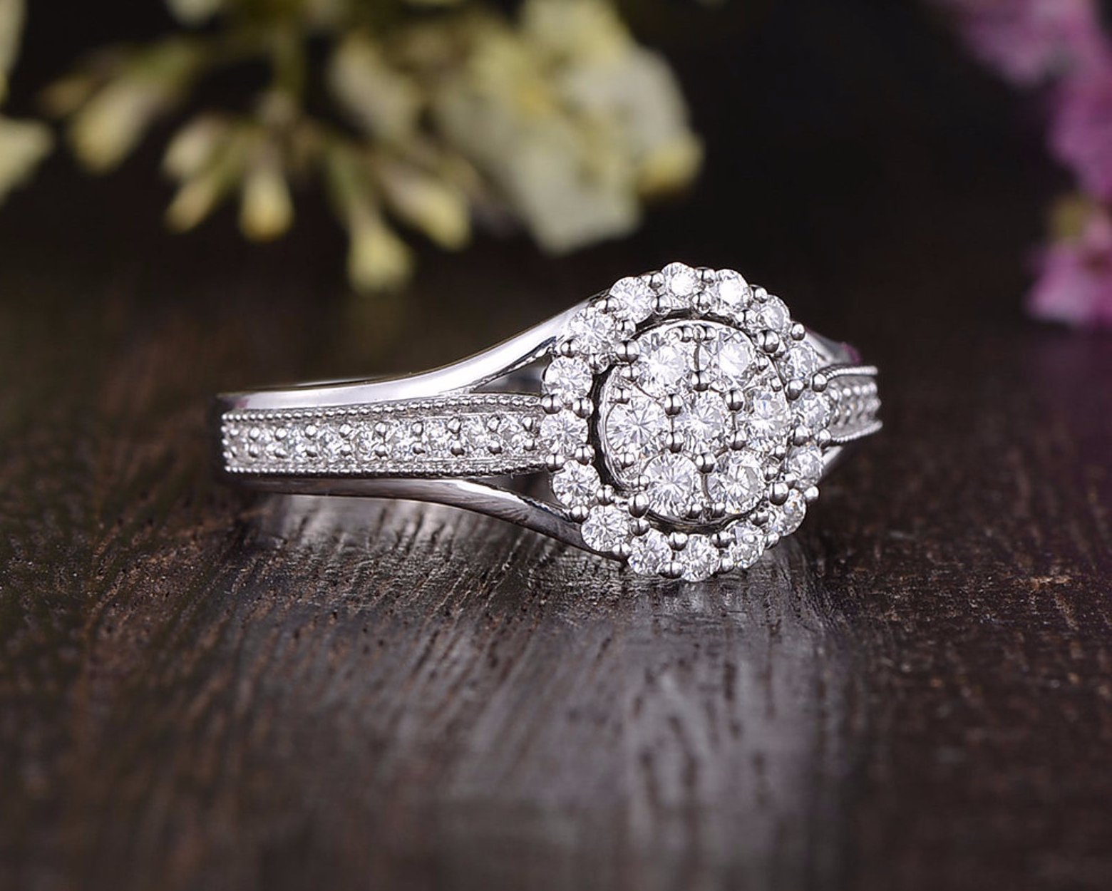 Round Halo & Pave Lab Grown Diamond Engagement Ring