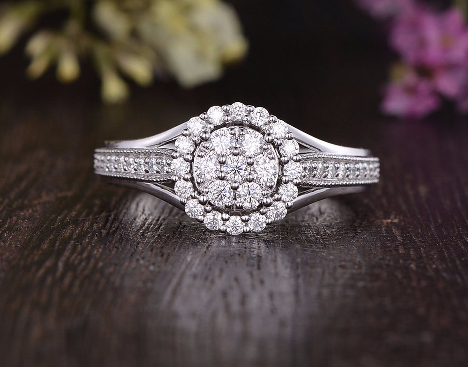 Round Halo & Pave Lab Grown Diamond Engagement Ring