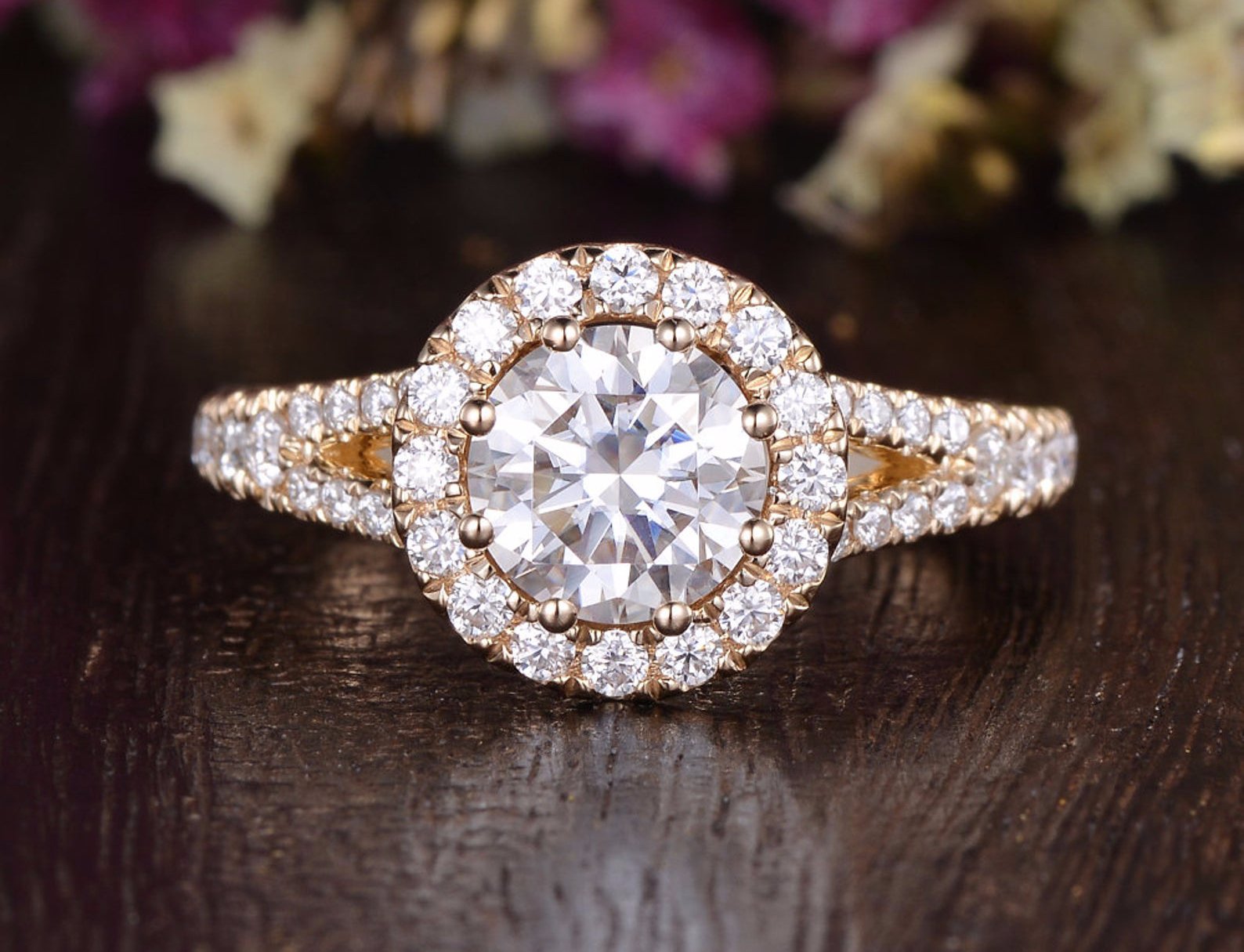 Round Halo, Pave & Split Shank Lab Grown Diamond Engagement Ring