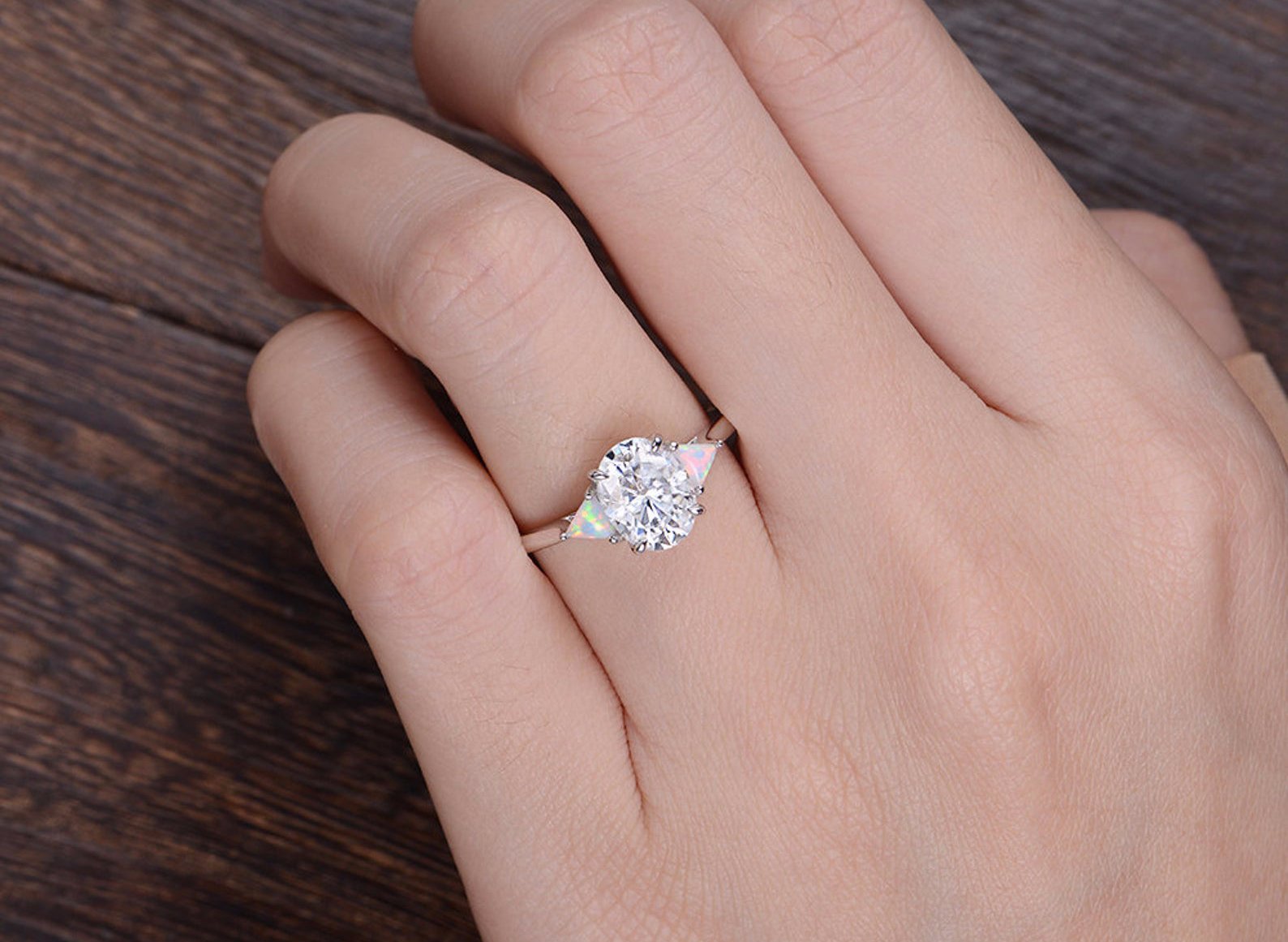 Oval Three Stone Lab Grown Diamond Engagement Ring