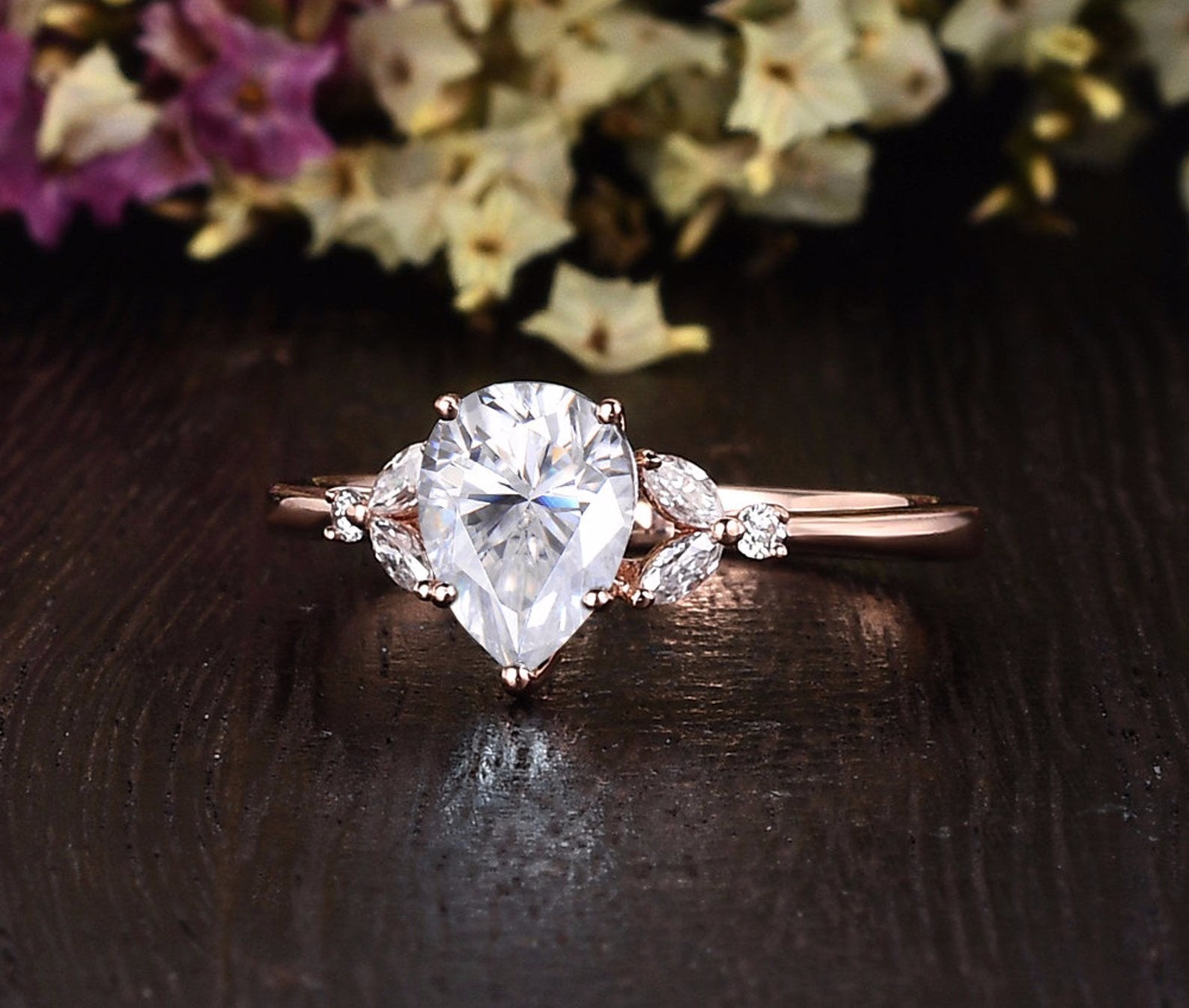 Pear Cluster Lab Grown Diamond Engagement Ring