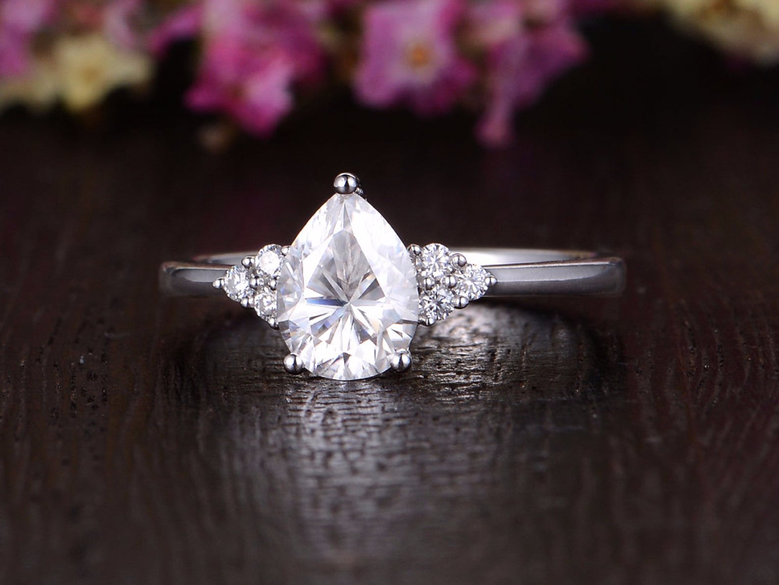 Pear Cluster Lab Grown Diamond Engagement Ring