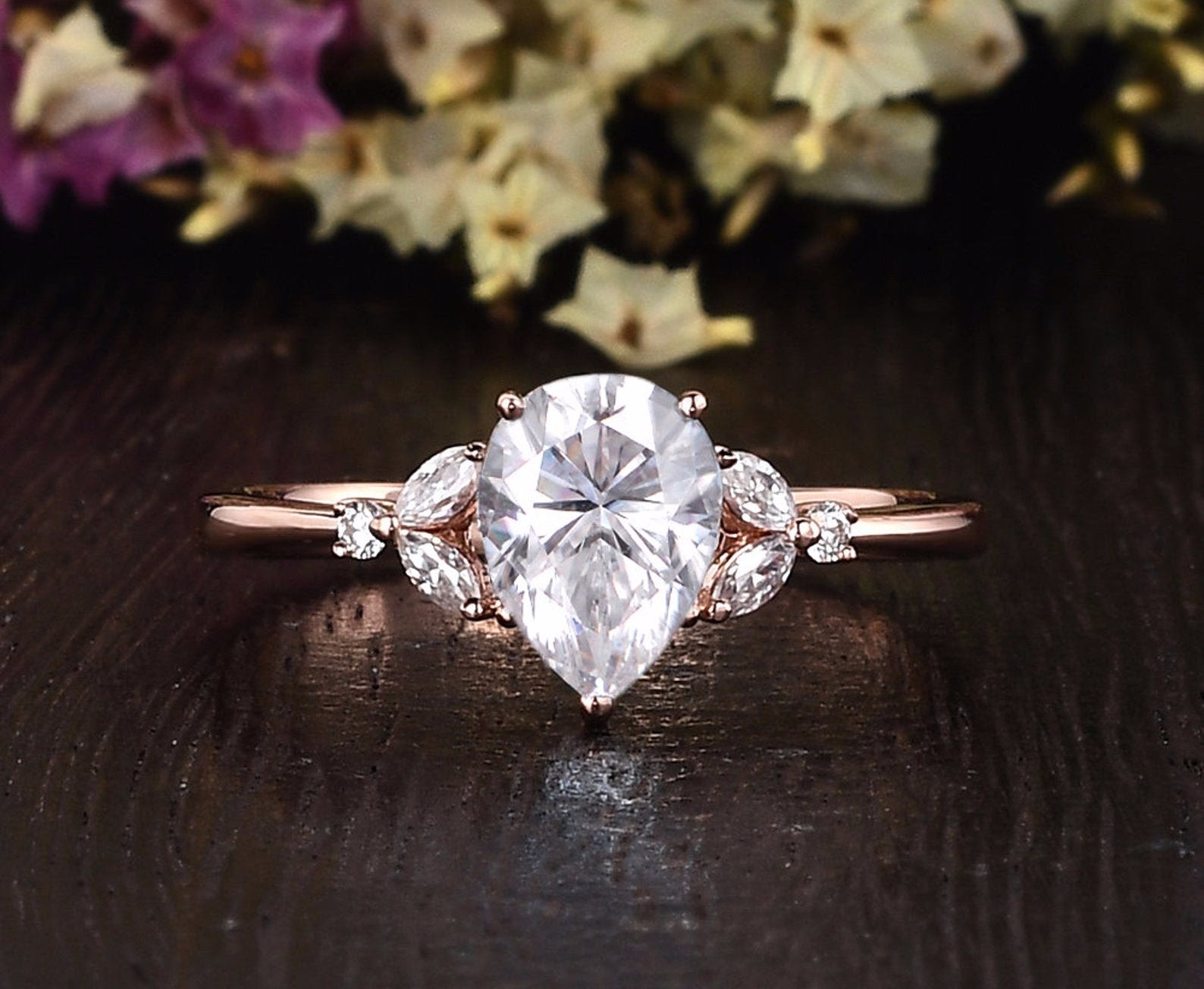 Pear Cluster Lab Grown Diamond Engagement Ring