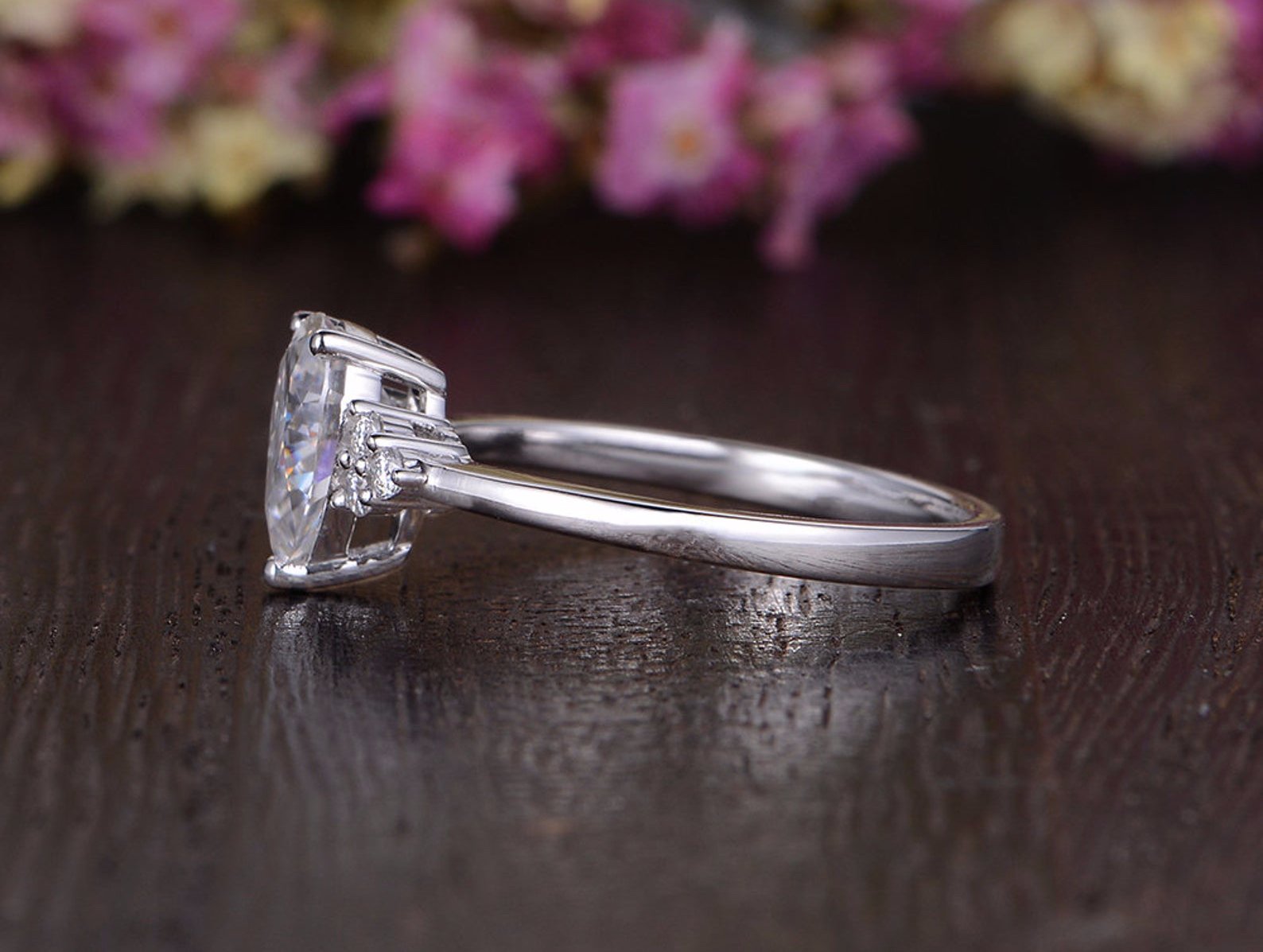 Pear Cluster Lab Grown Diamond Engagement Ring