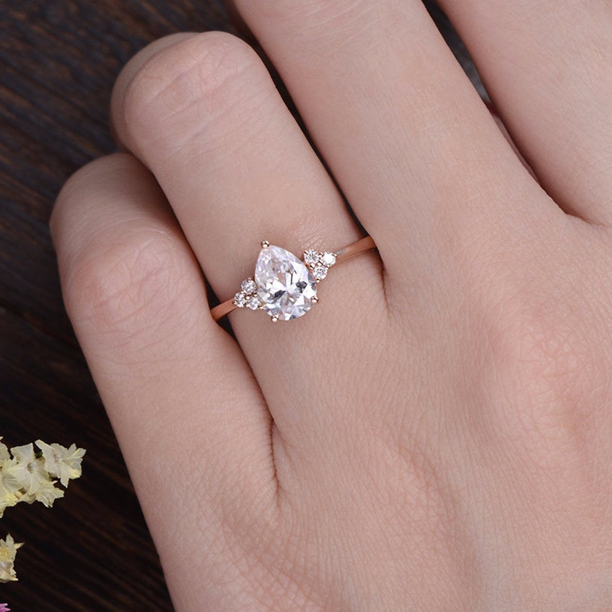 Pear Cluster Lab Grown Diamond Engagement Ring