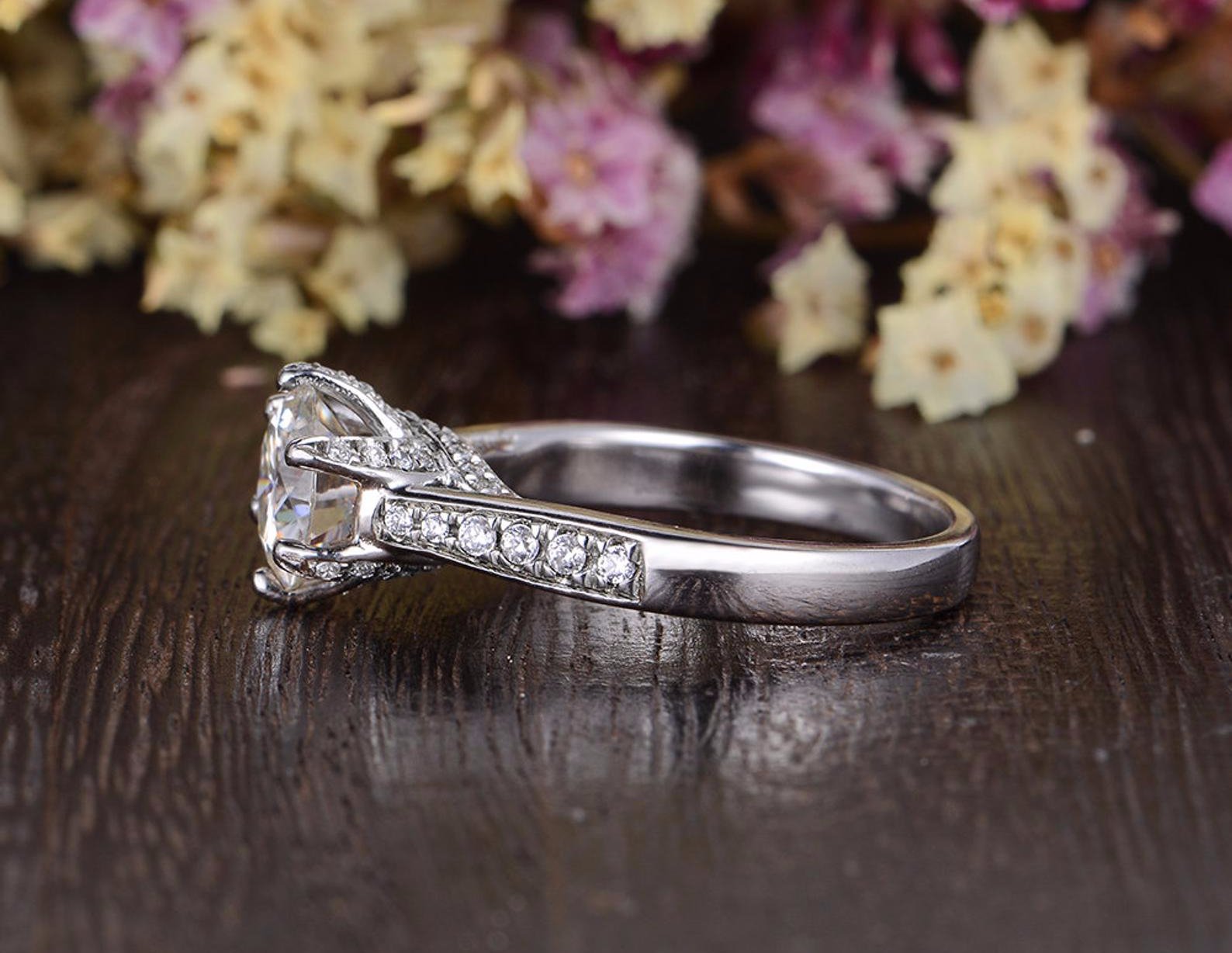 Round Pave Lab Grown Diamond Engagement Ring
