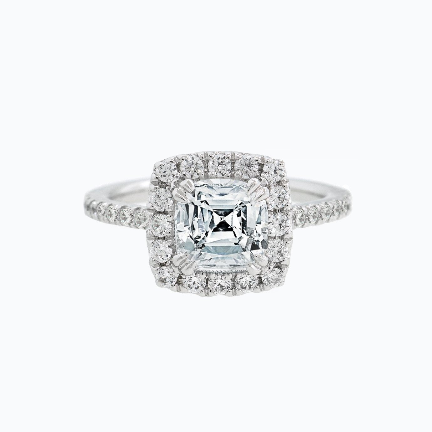 1.50 CT Asscher Shaped Moissanite Halo & Pave Engagement Ring