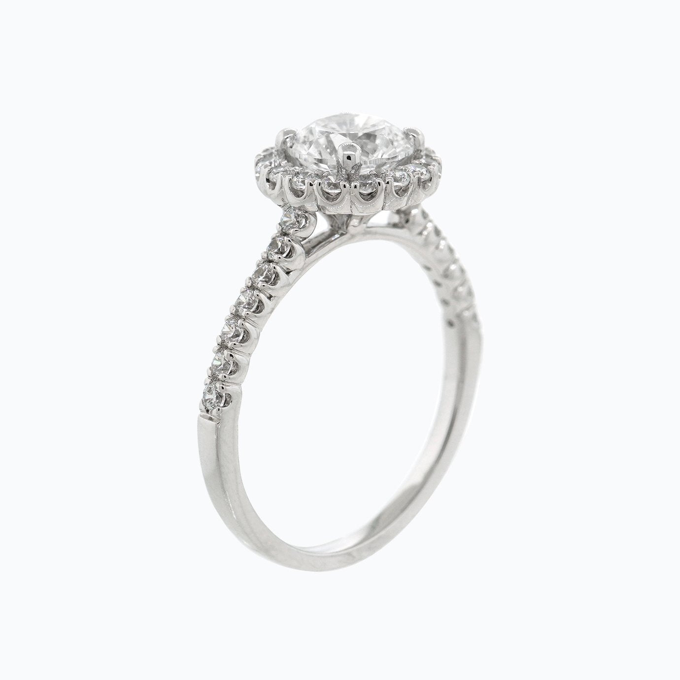 1.0 CT Round Shaped Moissanite Halo & Pave Engagement Ring