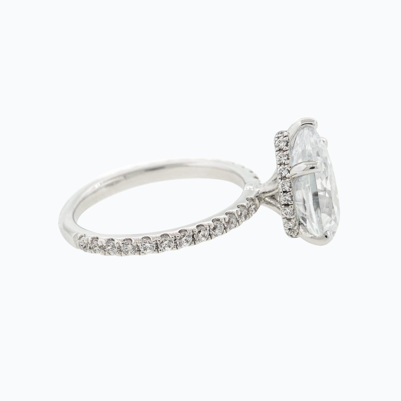 3.0 CT Pear Shaped Moissanite Hidden Halo & Pave Engagement Ring