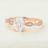 Milgrain Pave Engagement Ring Featuring 1.33 CT Oval Moissanite 3