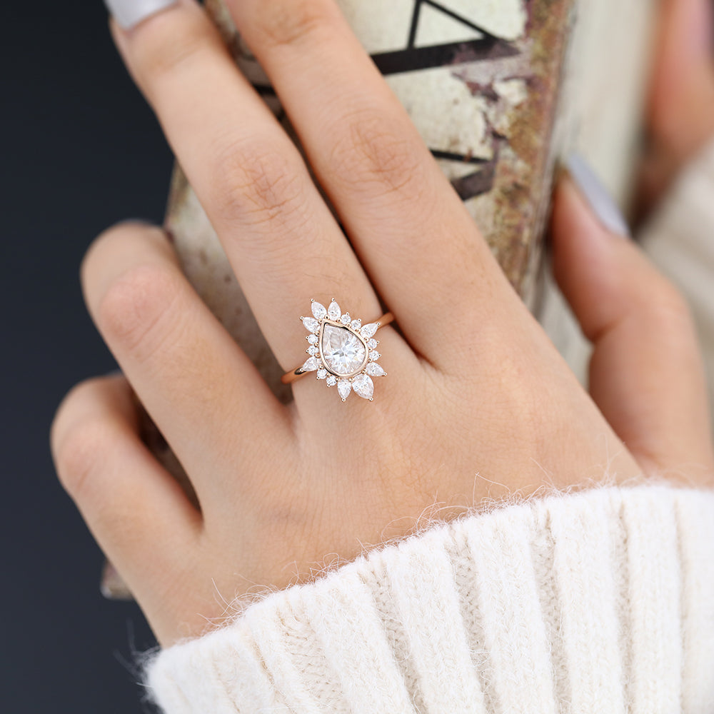Cluster Engagement Ring Featuring 0.57 CT Pear Moissanite 2