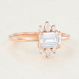 Cluster Engagement Ring Featuring 0.92 CT Emerald Moissanite 3