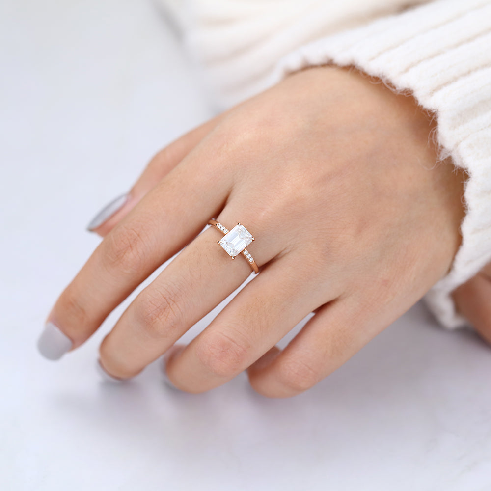 Pave Engagement Ring Featuring 1.60 CT Emerald Moissanite 6