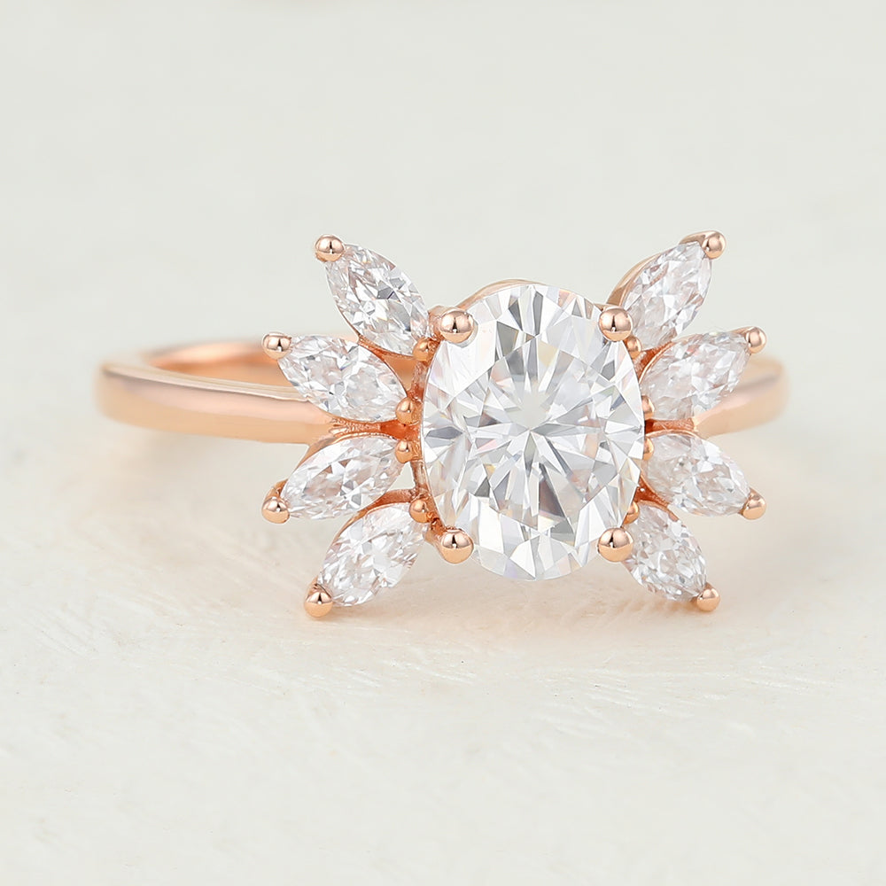 Cluster Engagement Ring Featuring 1.33 CT Oval Moissanite 3