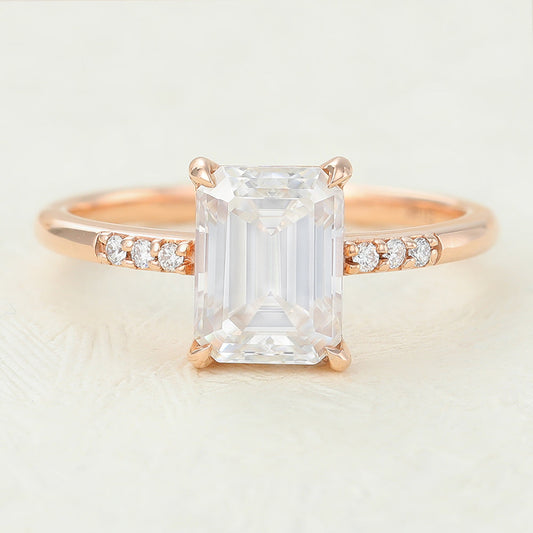 Pave Engagement Ring Featuring 1.60 CT Emerald Moissanite 1