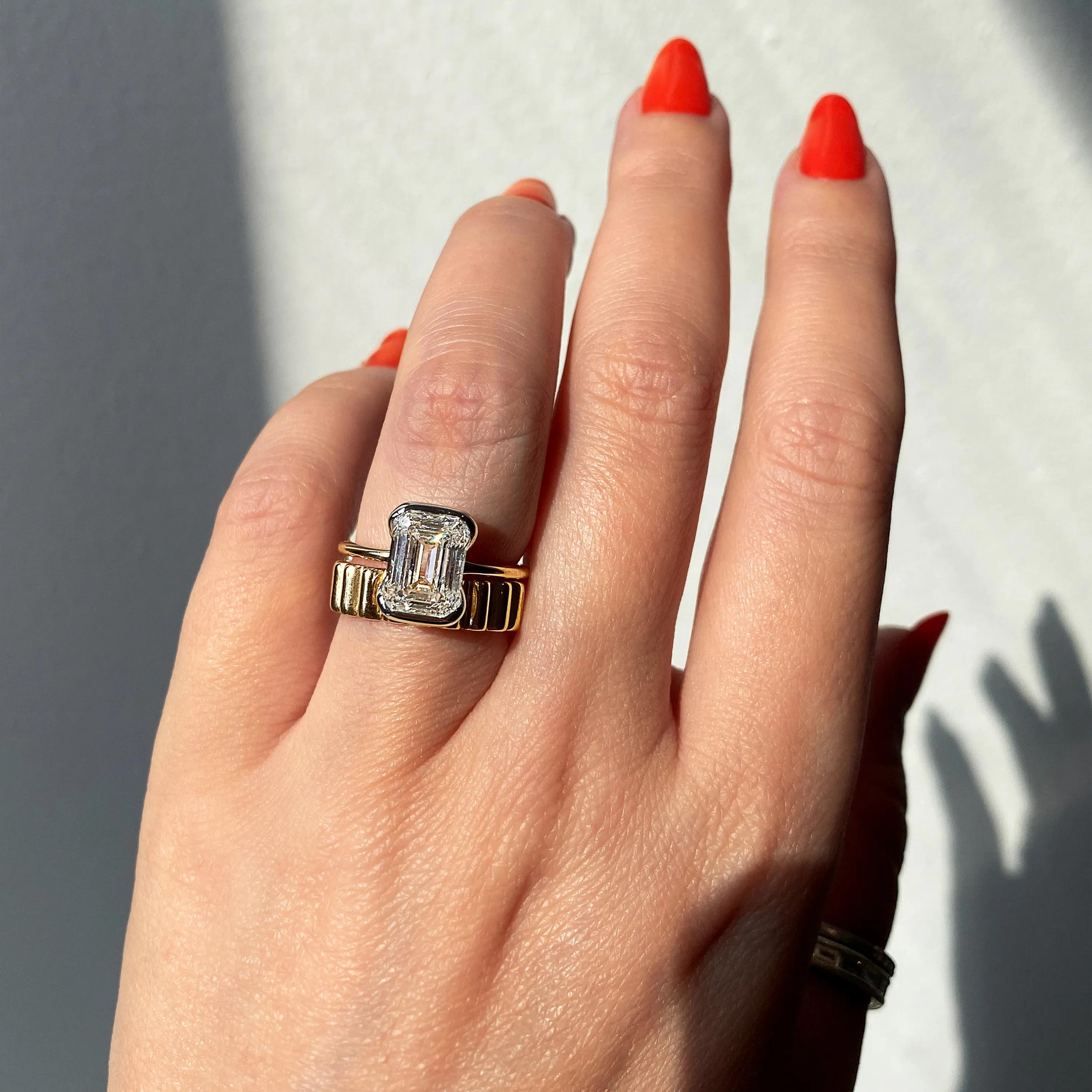 Solitaire Bezel Engagement Ring Featuring 1.91 CT Emerald Moissanite 24