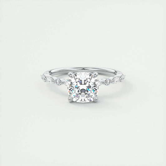 Pave Engagement Ring Featuring 2.0 CT Cushion Moissanite 1