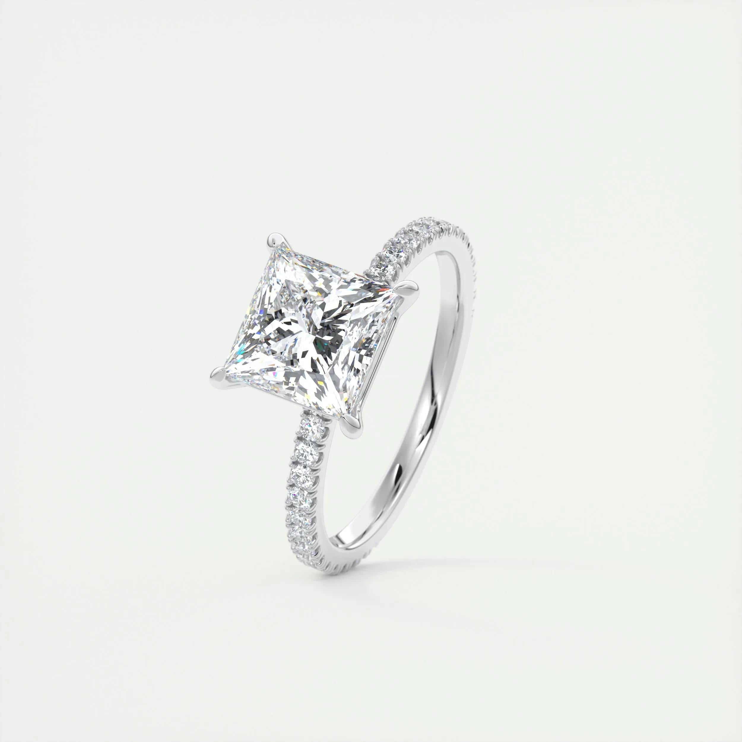 Pave Engagement Ring Featuring 2.08 CT Princess Moissanite 4