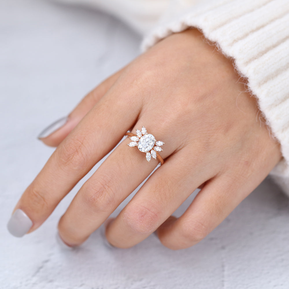 Cluster Engagement Ring Featuring 1.33 CT Oval Moissanite 6