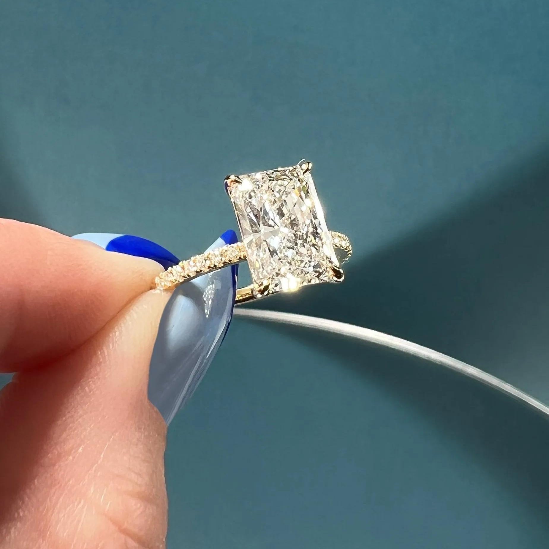 Pave Engagement Ring Featuring 2.0 CT Radiant Moissanite 2