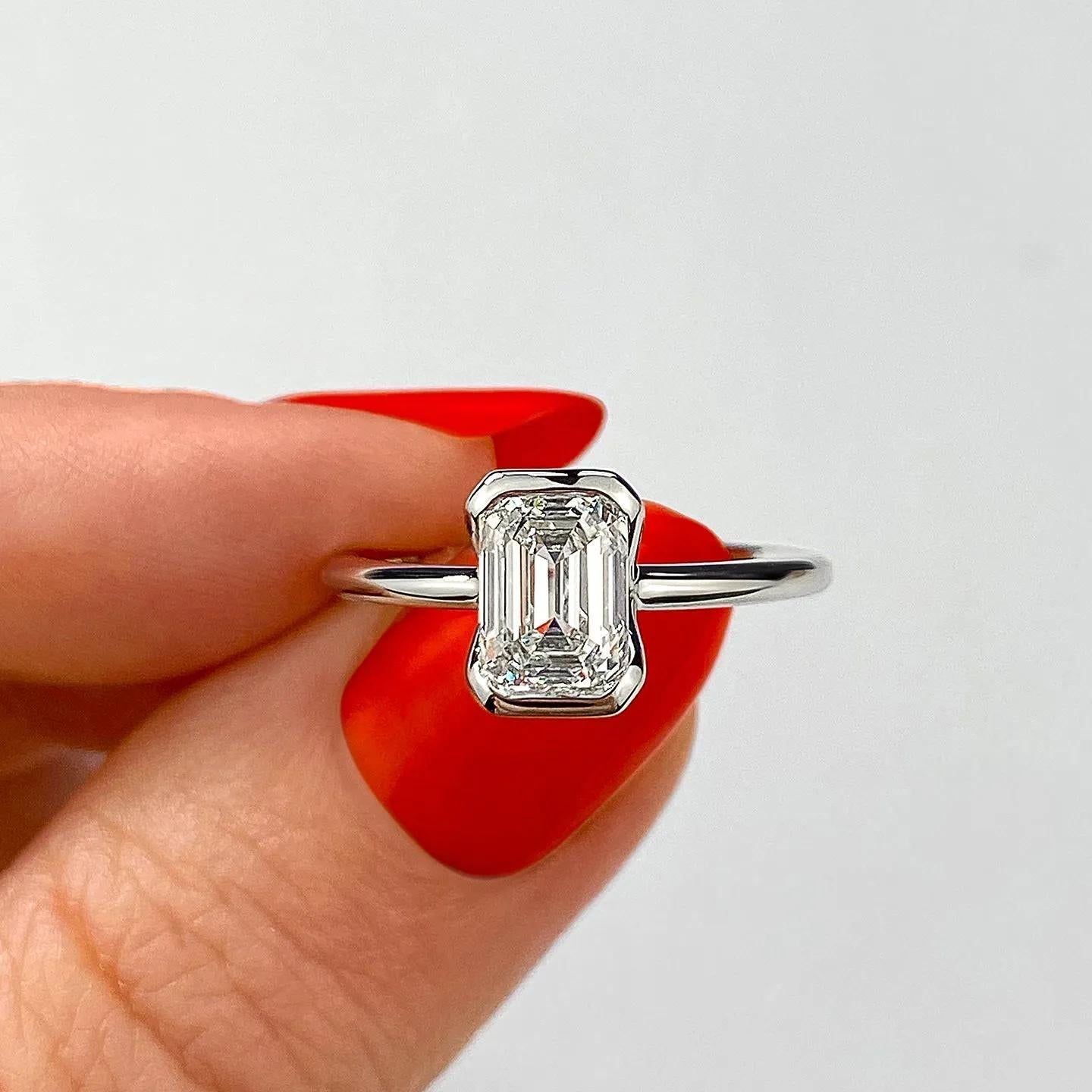 Solitaire Bezel Engagement Ring Featuring 1.91 CT Emerald Moissanite 2