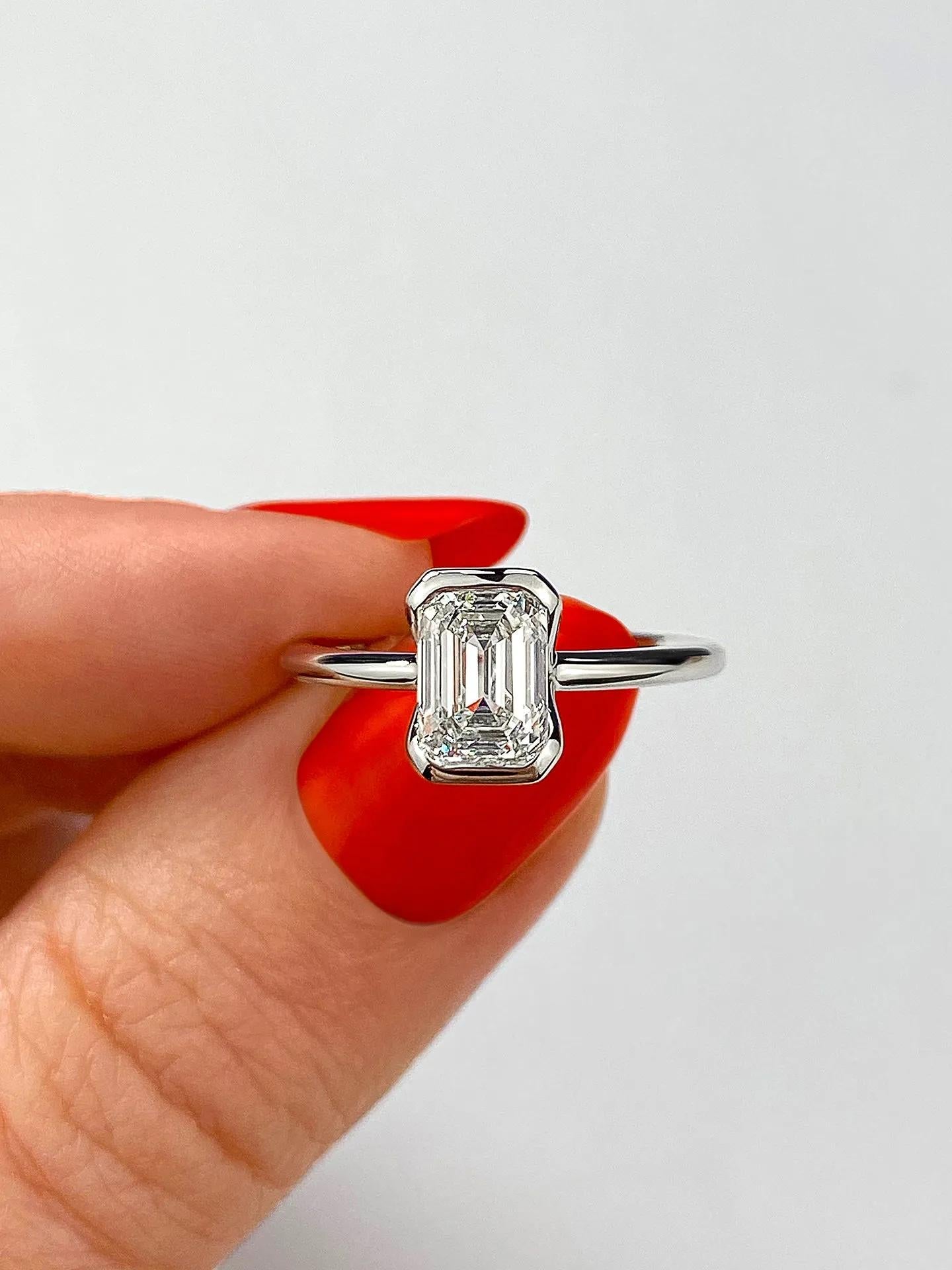 Solitaire Bezel Engagement Ring Featuring 1.91 CT Emerald Moissanite 2