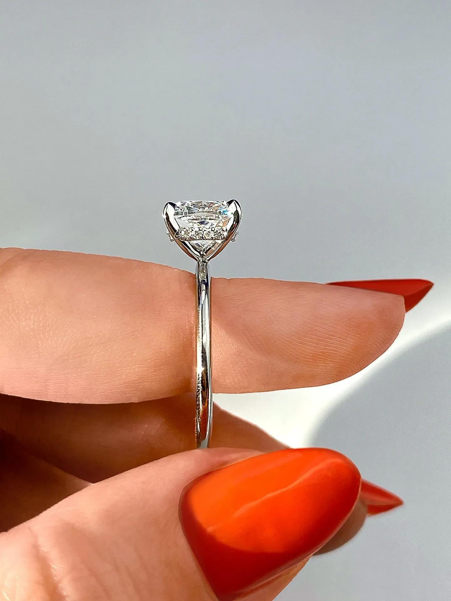Hidden Halo Engagement Ring Featuring 2.15 CT Cushion Moissanite 22
