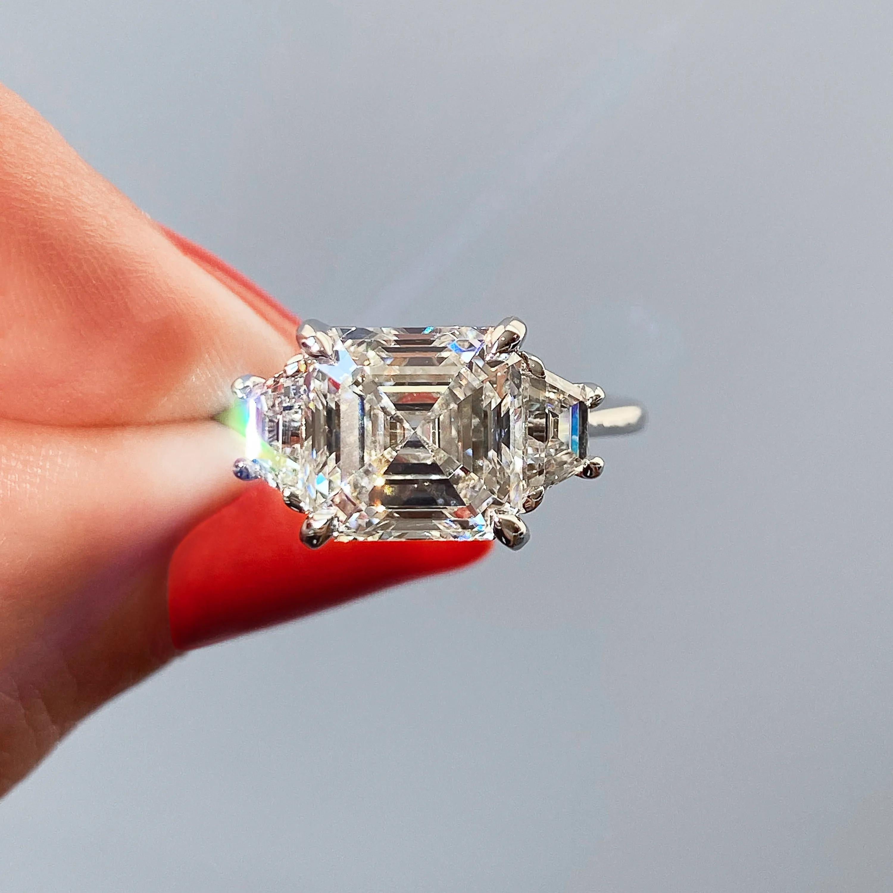 2.03 CT Asscher Cut Three Stone Moissanite Engagement Ring 2