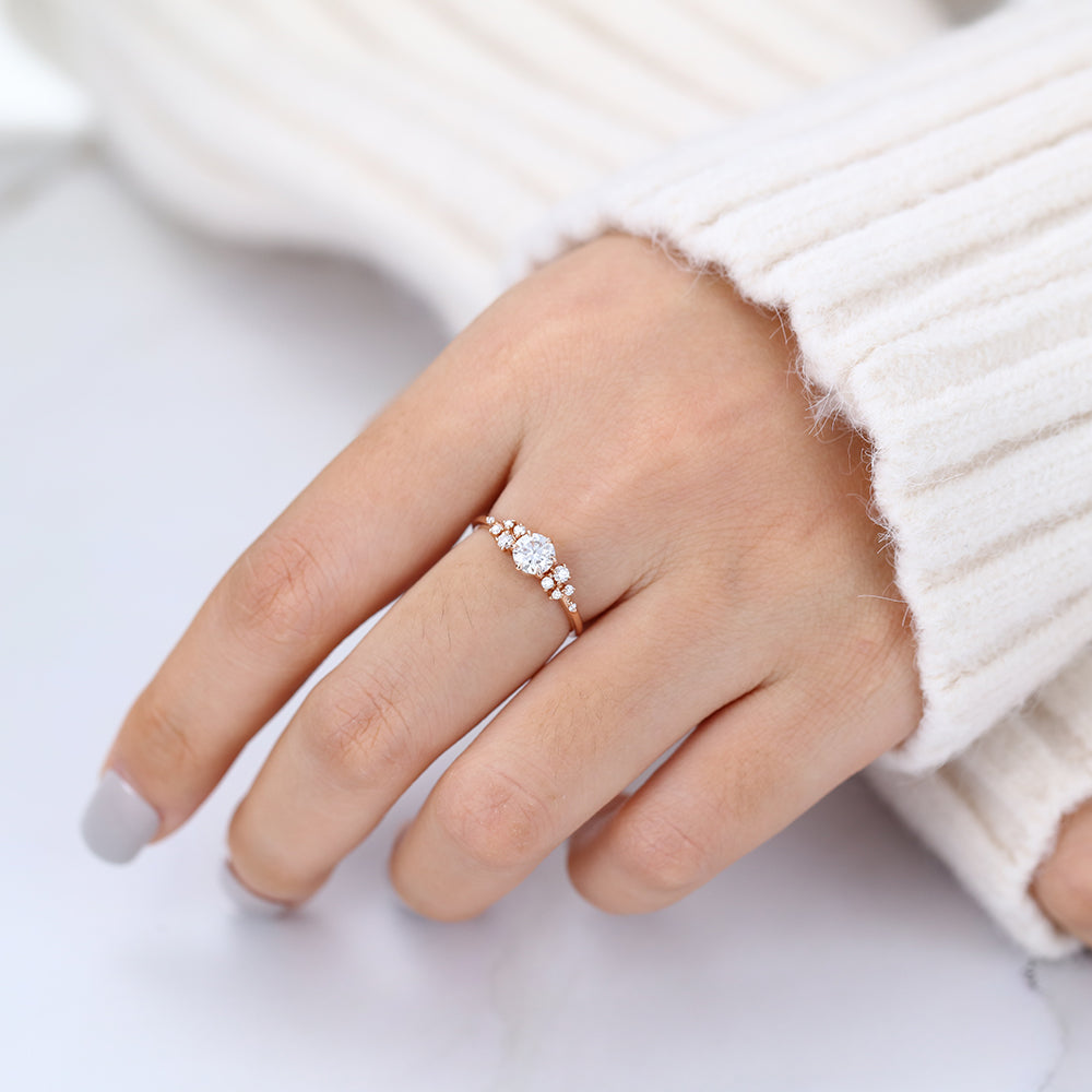 Cluster Engagement Ring Featuring 0.41 CT Round Moissanite 6