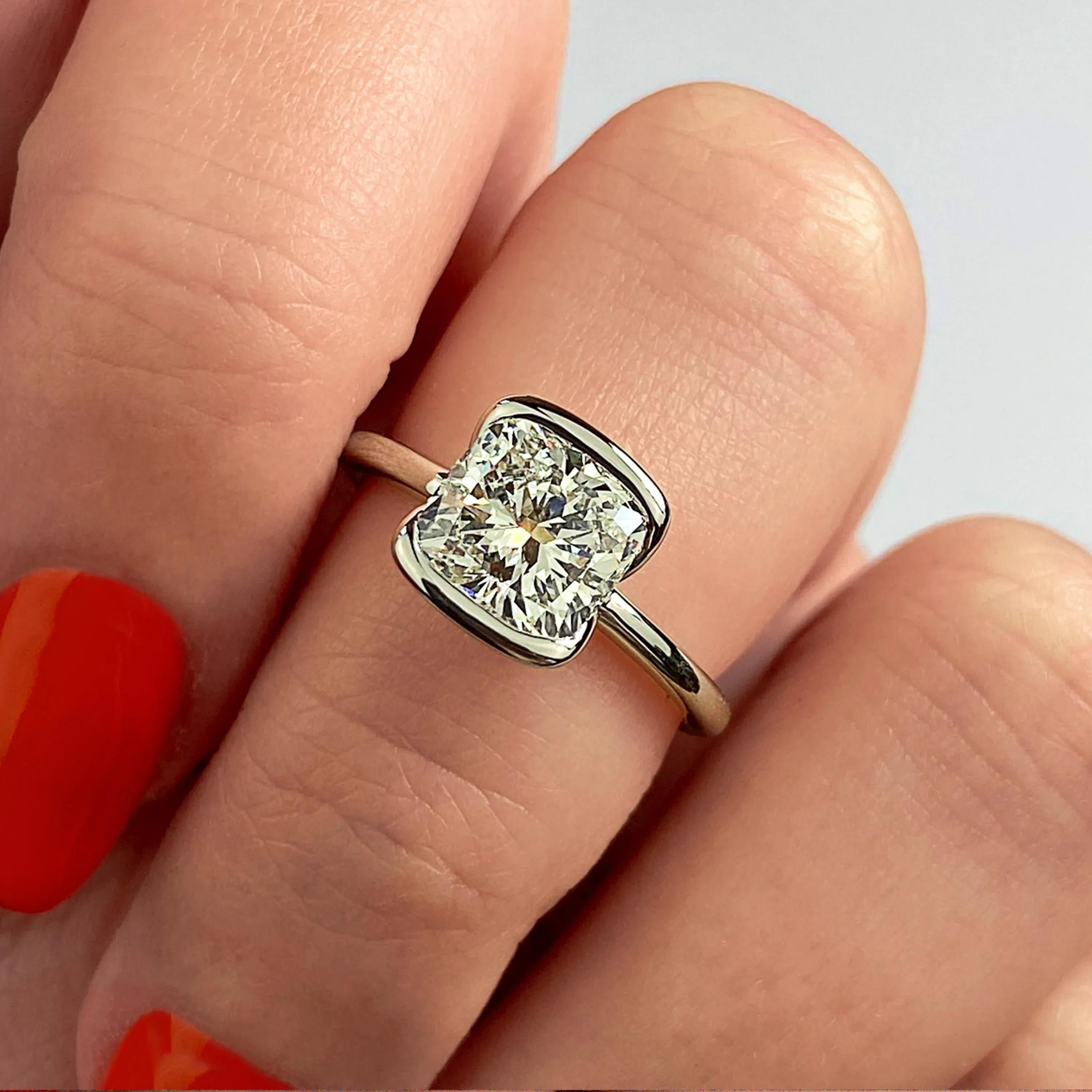 Solitaire Bezel Engagement Ring Featuring 2.15 CT Cushion Moissanite 23