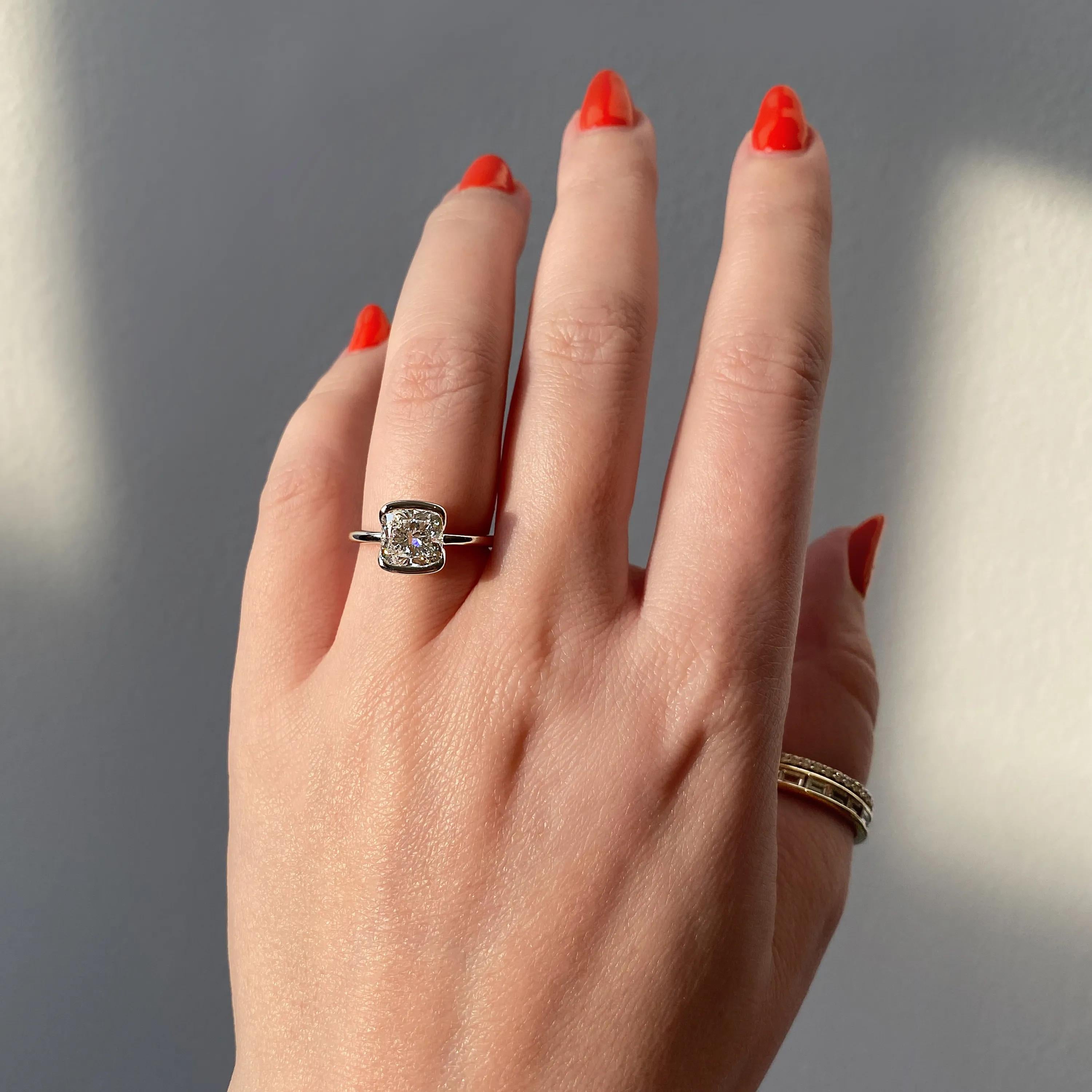 Solitaire Bezel Engagement Ring Featuring 2.15 CT Cushion Moissanite 24