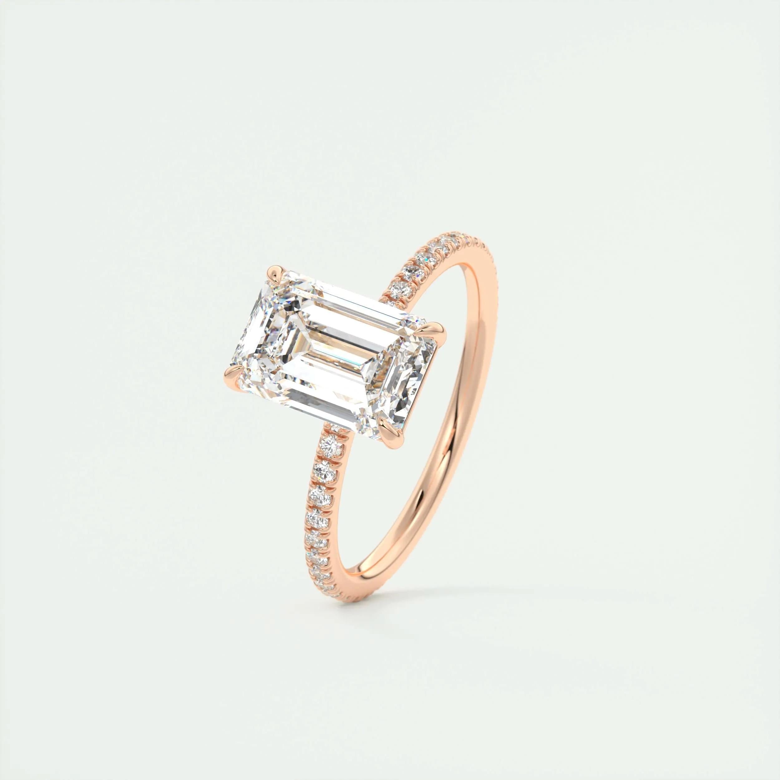 Pave Engagement Ring Featuring 1.91 CT Emerald Moissanite 18