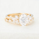 1.33 CT Oval Moissanite Cluster Bridal Ring Set 4