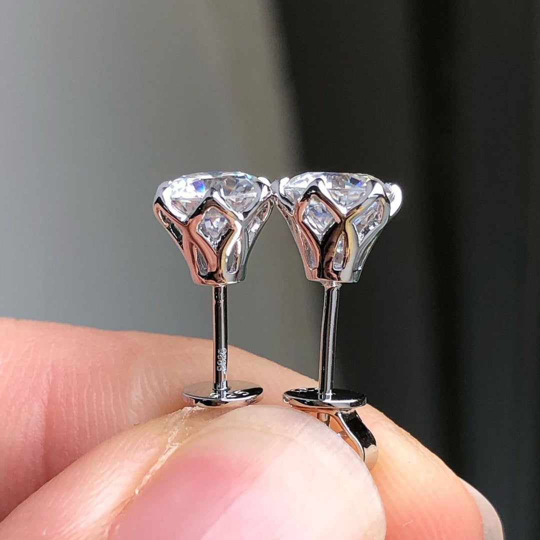 1.0 TCW Round Cut Moissanite Solitaire Stud Earrings 2